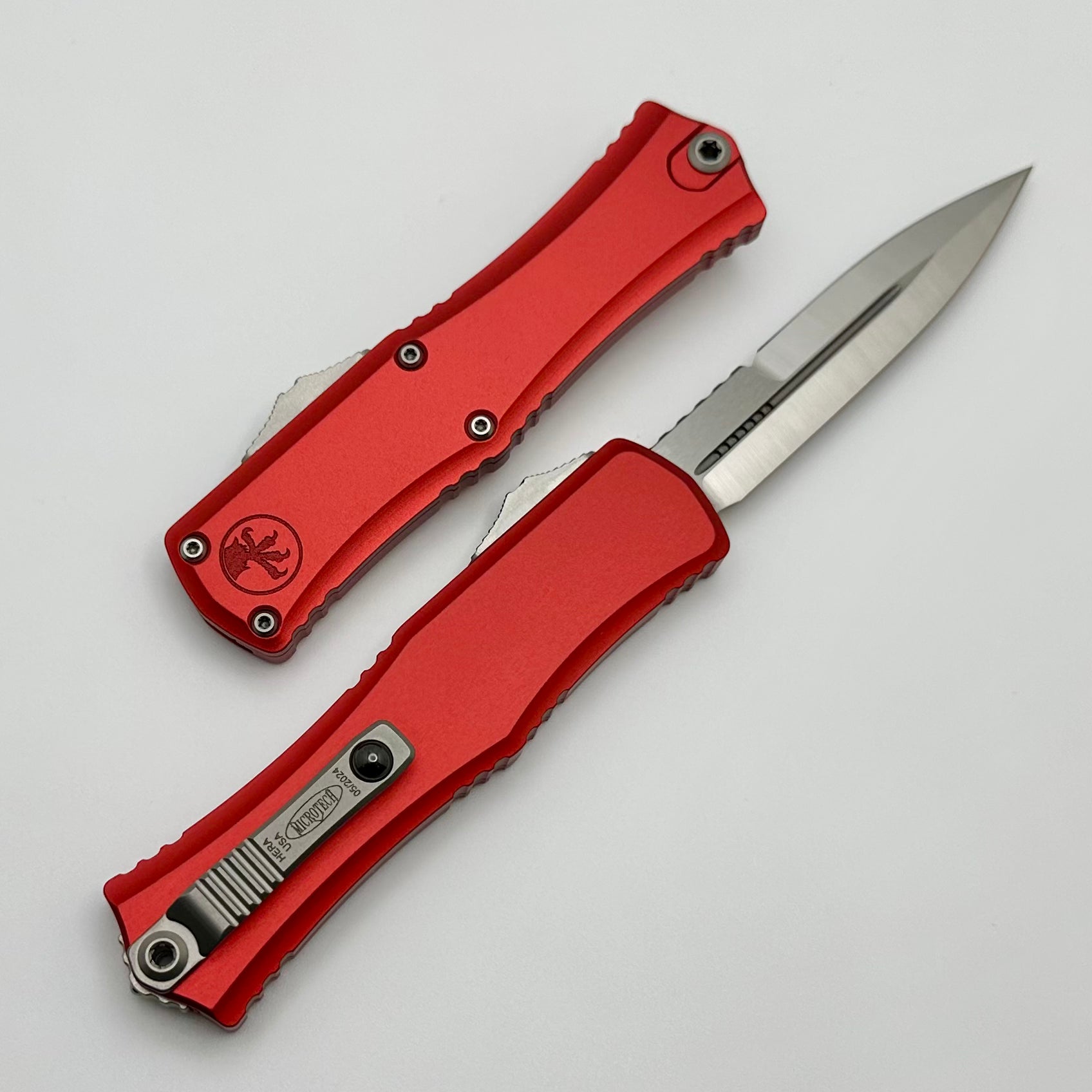 Premium Microtech Mini Hera Satin Bayonet Knife - M390MK Blade & Red Aluminum Handle