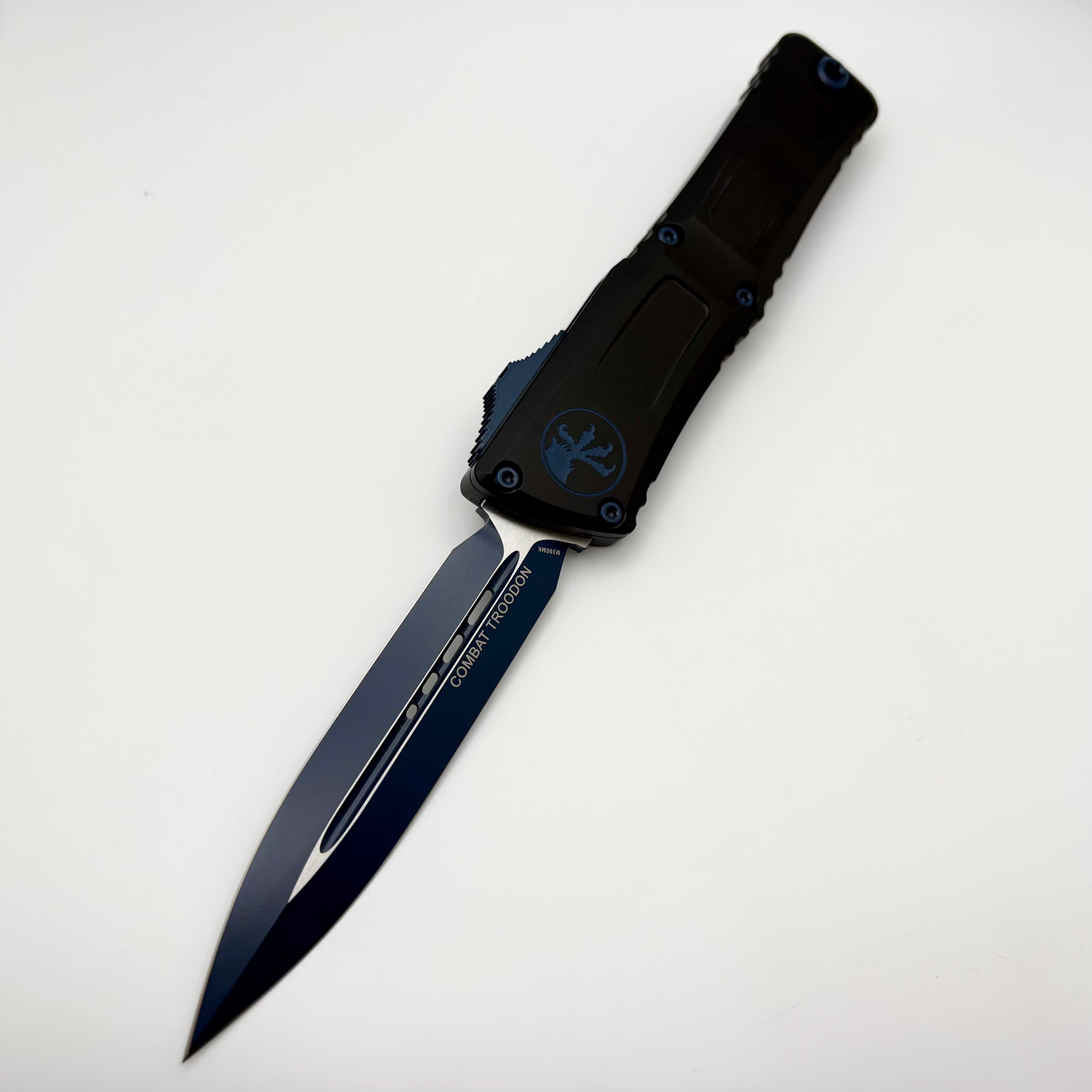 Microtech Combat Troodon Gen III Premium Tactical Knife - Black D/E with Navy Blue Accents