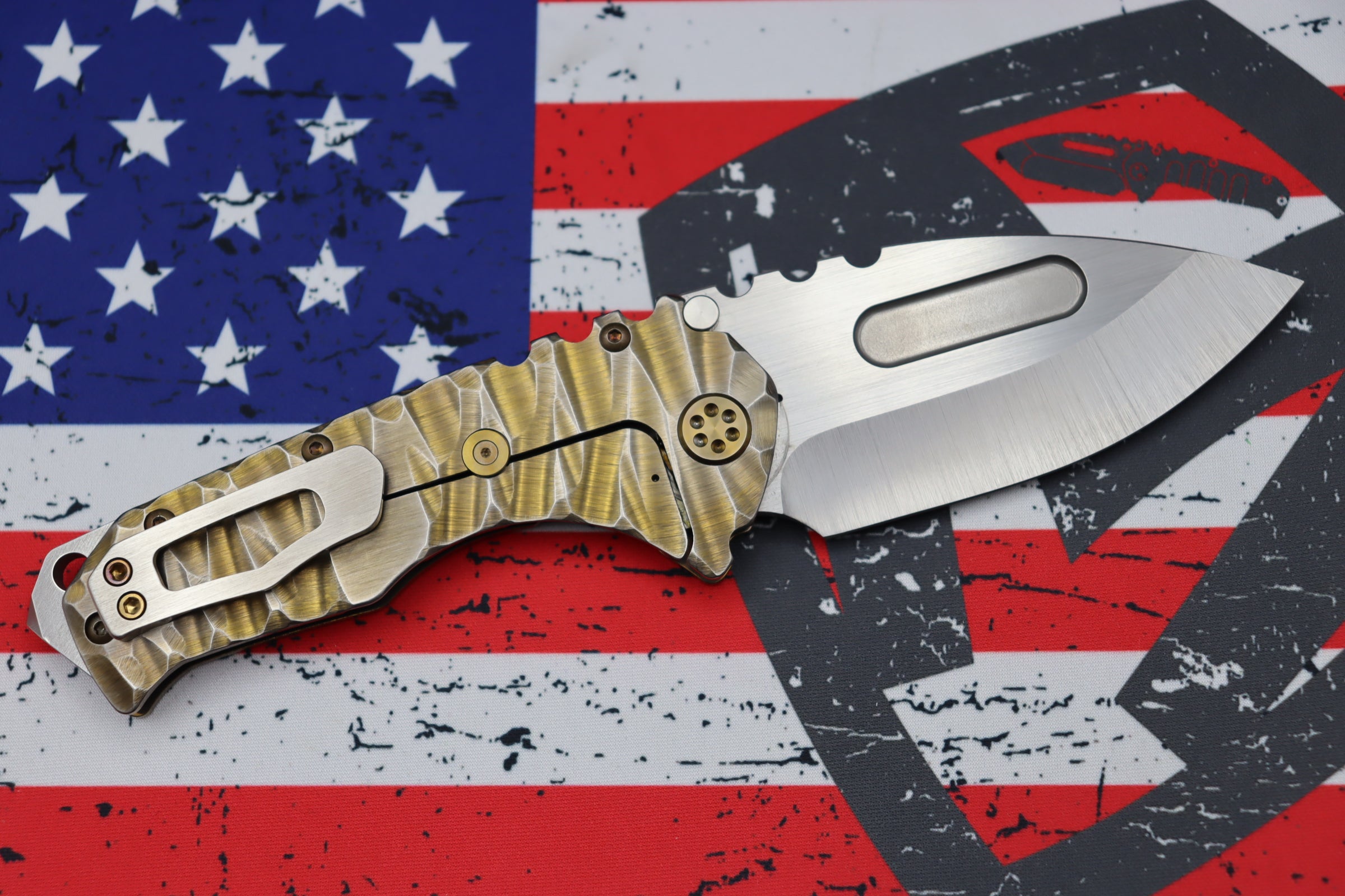 Medford Knife Praetorian T - Premium Drop Point Satin S35 Blade with Bronze Accents & Brushed Silver Predator Handles