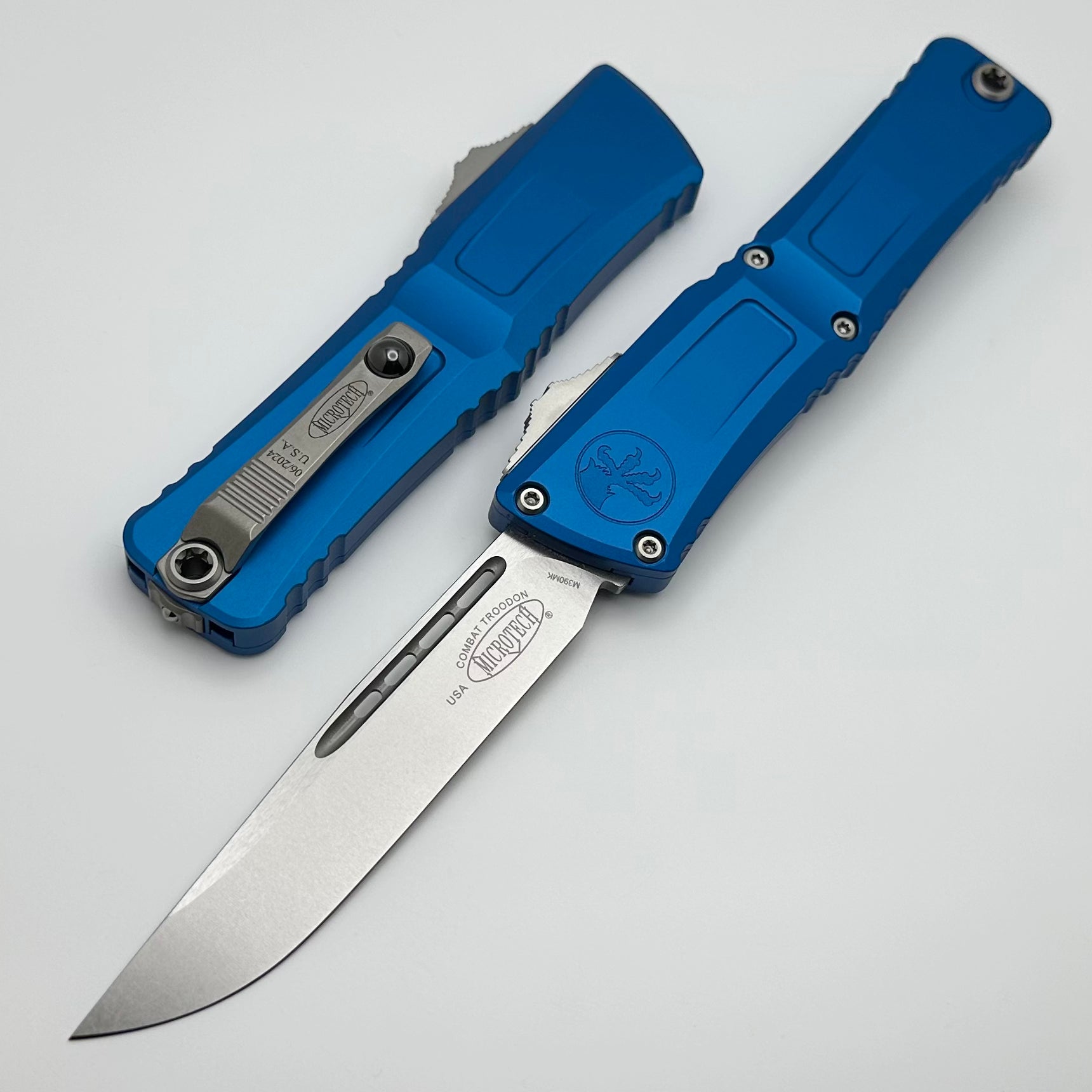 Microtech Combat Troodon Gen III Premium Tactical Knife - Blue Handle, Stonewash Finish