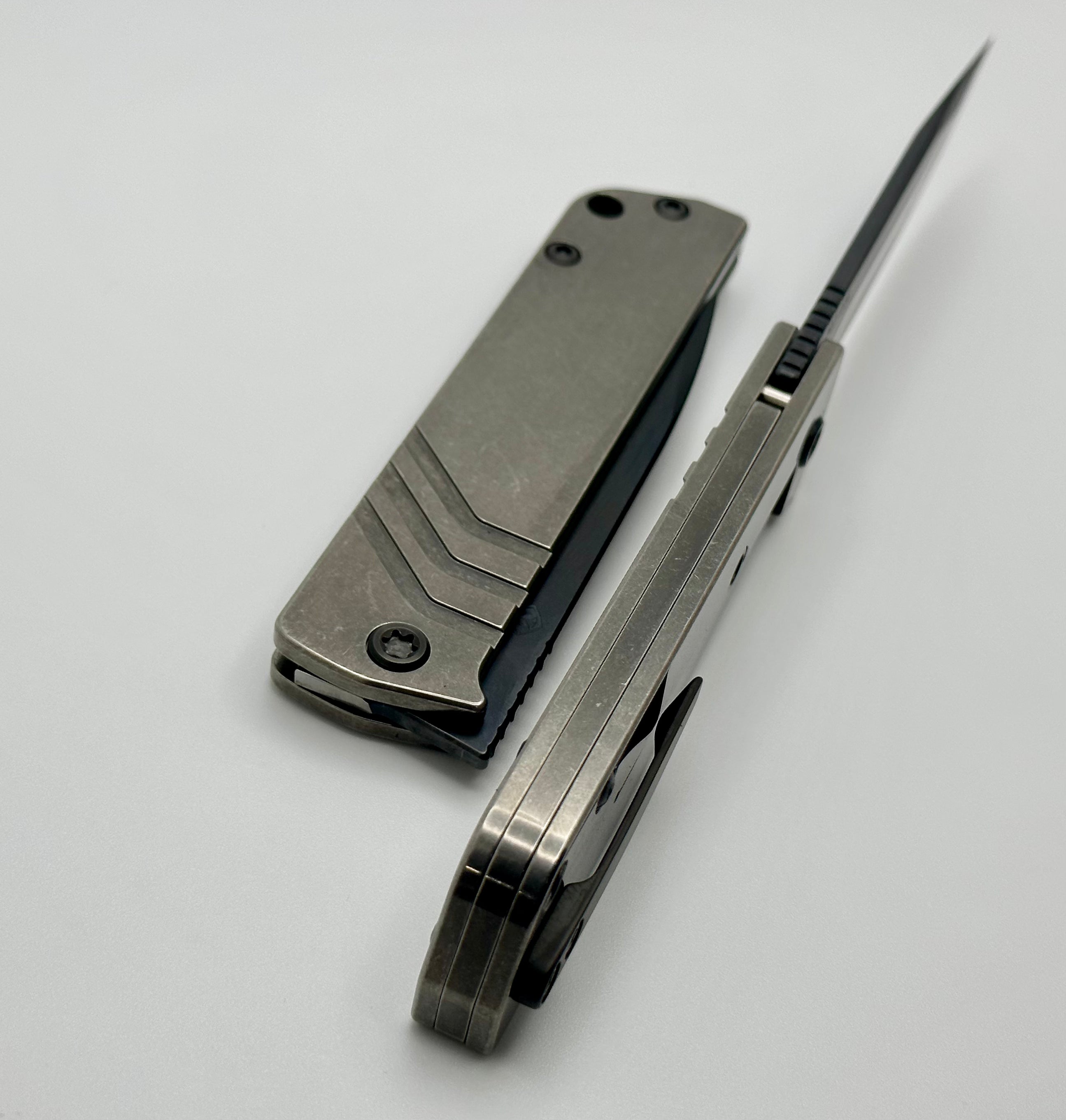 Premium Medford Antik Front Flipper Knife - PVD S45 Drop Point & Titanium Handles