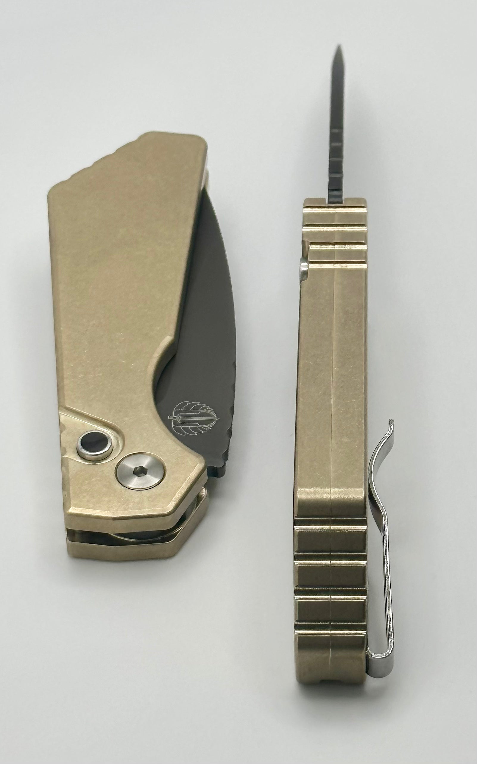 Pro-Tech PT Plus Premium Stonewash Knife - ALBronze Handle & Smokey Gray DLC MagnaCut Blade