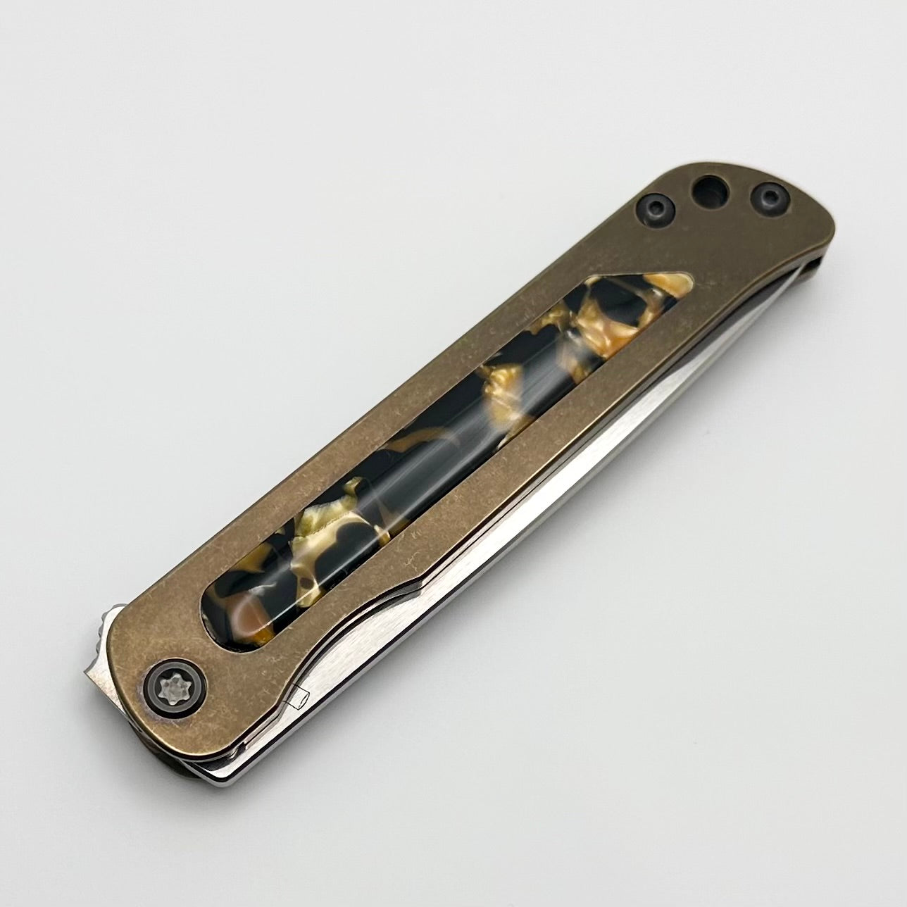 Premium Medford T-Bone Bronze Titanium Flipper Knife with Tortoise Shell Inlay & S45VN Tanto Blade