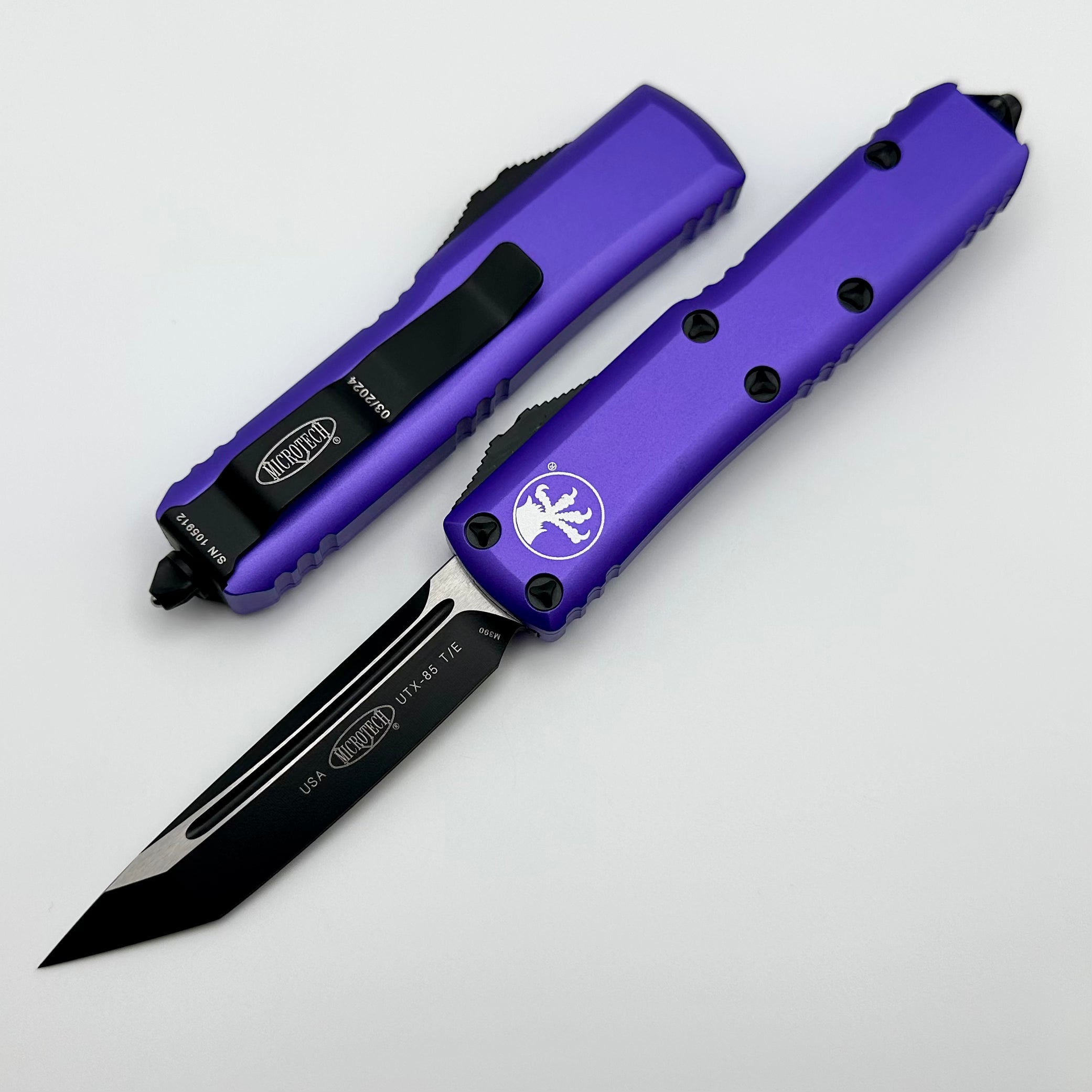 Premium Microtech UTX-85 Tanto Knife - Purple & Black Design