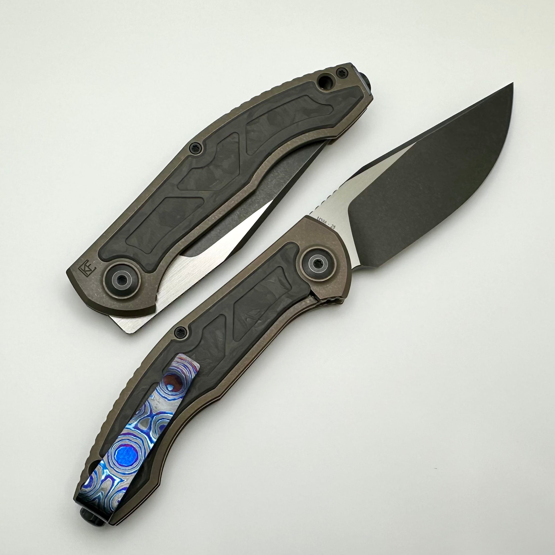 Premium Custom Knife Factory Veksha HD - Carbon Fiber & Bronze Titanium Handles with M398 Steel