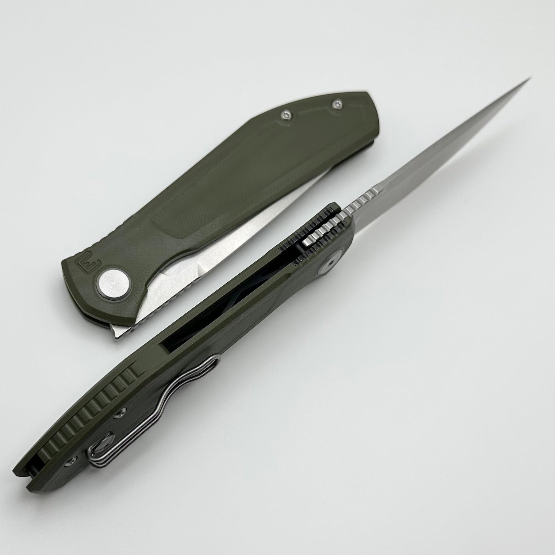 Custom Knife Factory - Echo Splinter Front Flipper | Premium Green G-10 & Stonewash CPM-S35VN