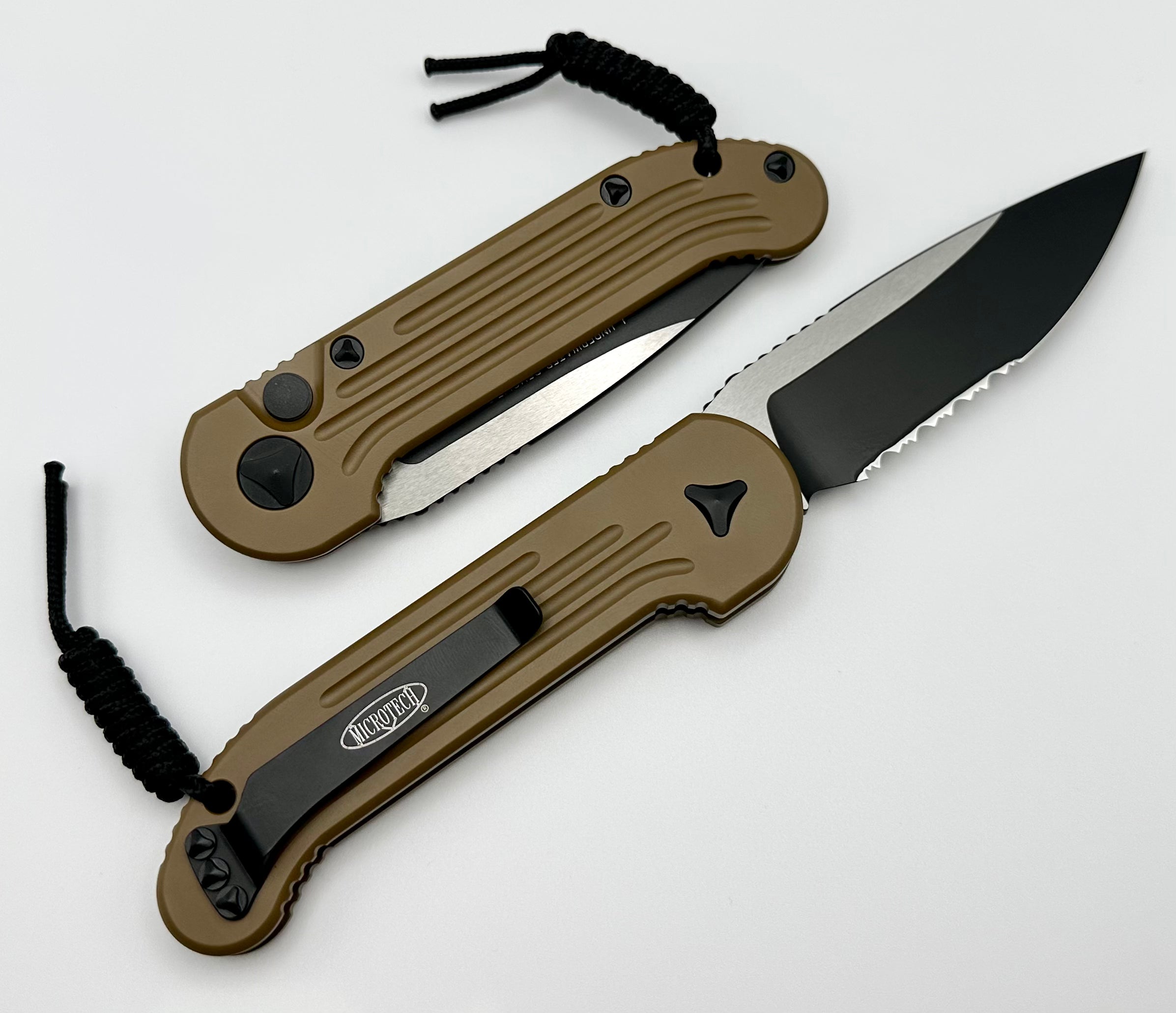 Microtech L.U.D.T Ultimate Tactical Knife - Black Partial Serrated & Tan