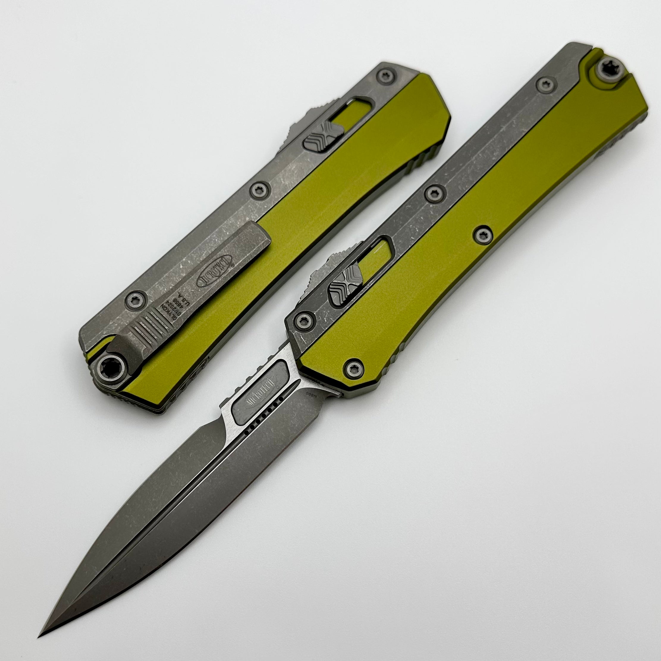 Microtech Glykon Apocalyptic Standard Bayonet - Premium OD Green Handle with Apocalyptic Overlay