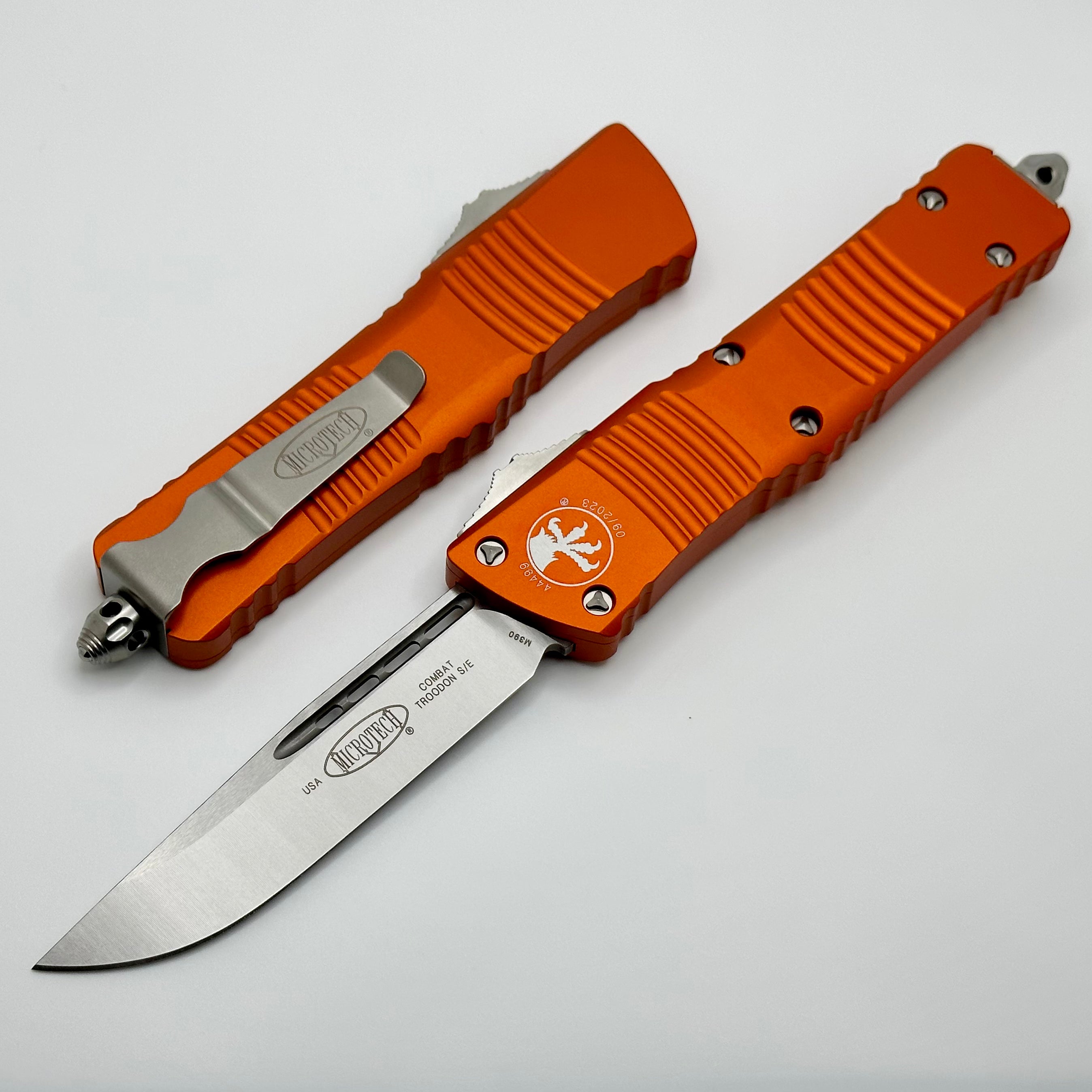 Microtech Combat Troodon Premium OTF Knife - Stonewash & Orange