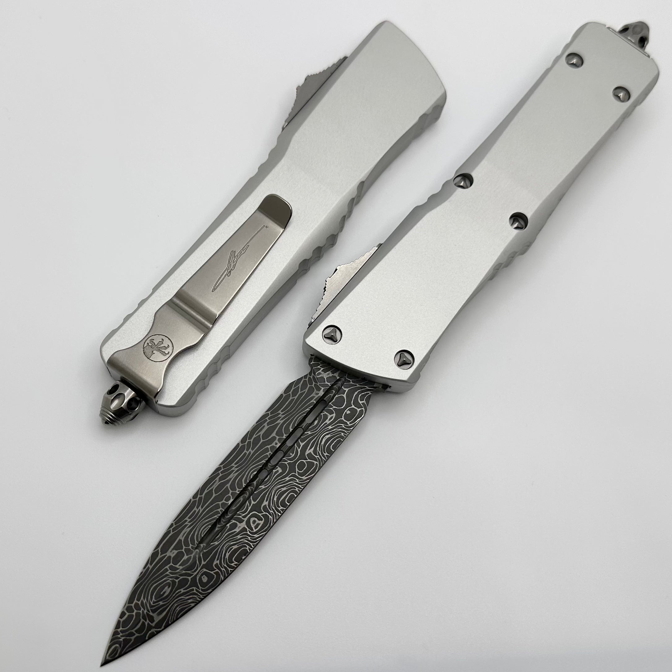 Ultimate Combat Troodon - Premium Damascus Double Edge Knife with Smooth Clear Handle