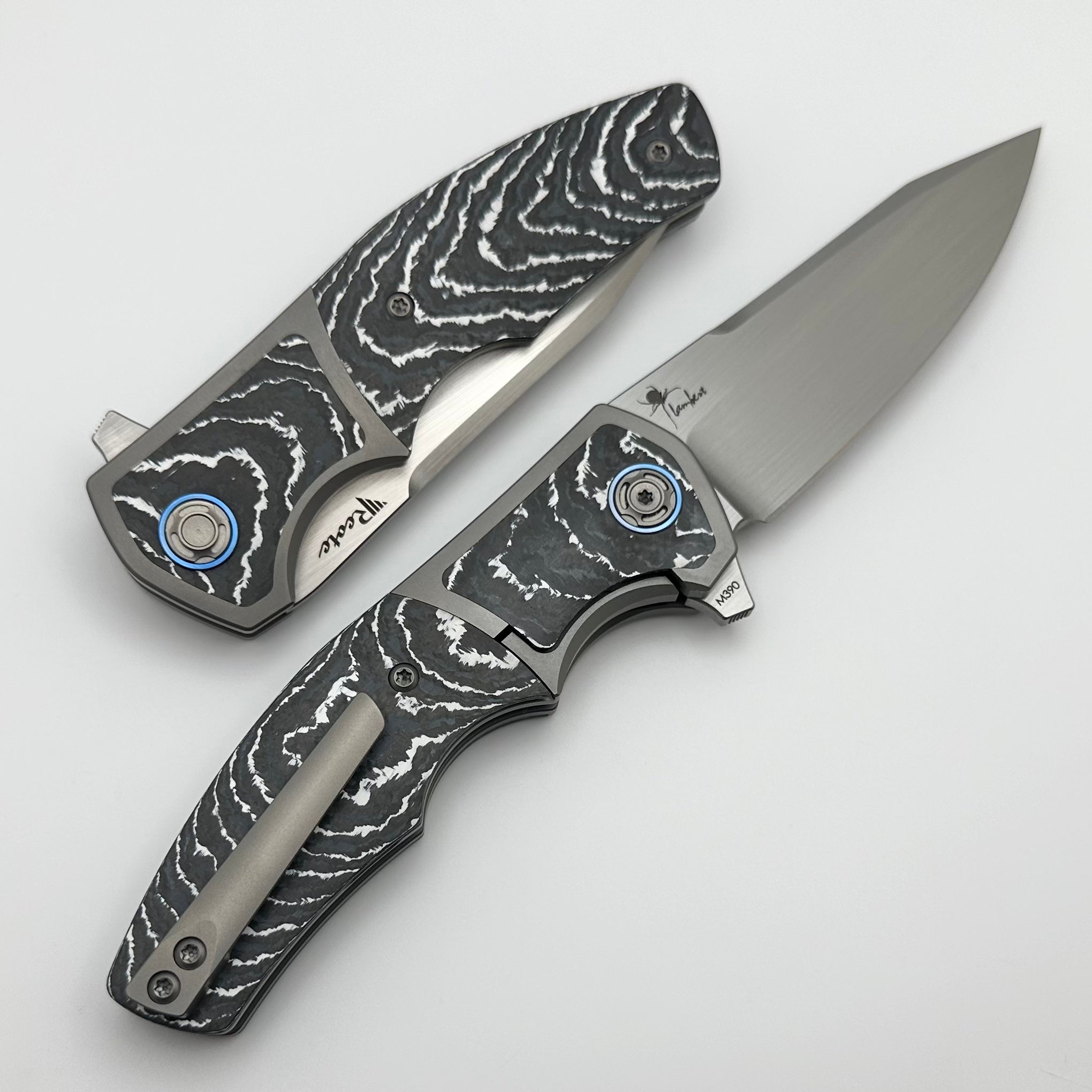 Premium Reate Mini Crossroads Folding Knife - White Storm Carbon Fiber & Satin M390 Blade