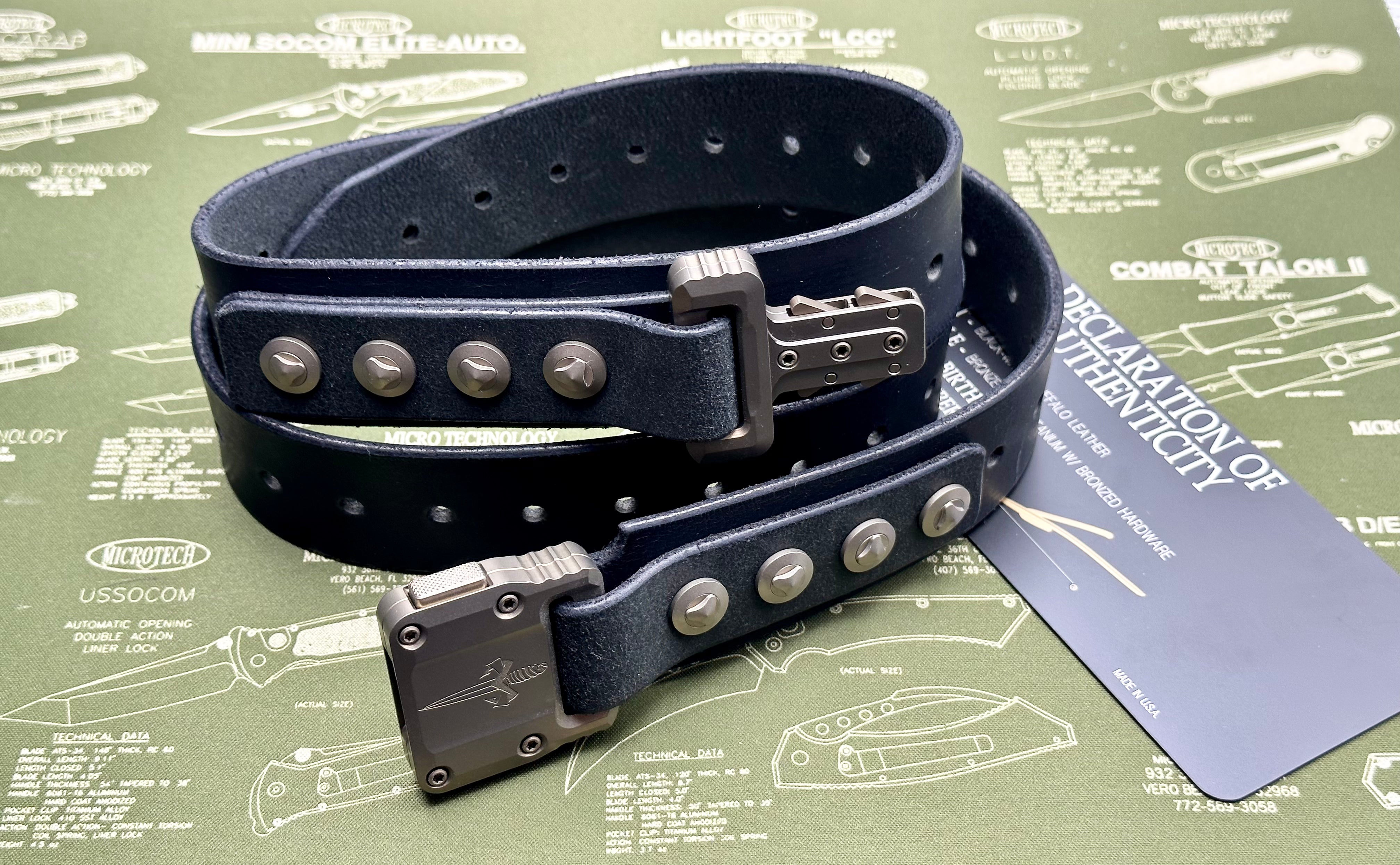 Premium Marfione Customs APIS Men's Black Water Buffalo Leather Belt with Bronzed Titanium Hardware