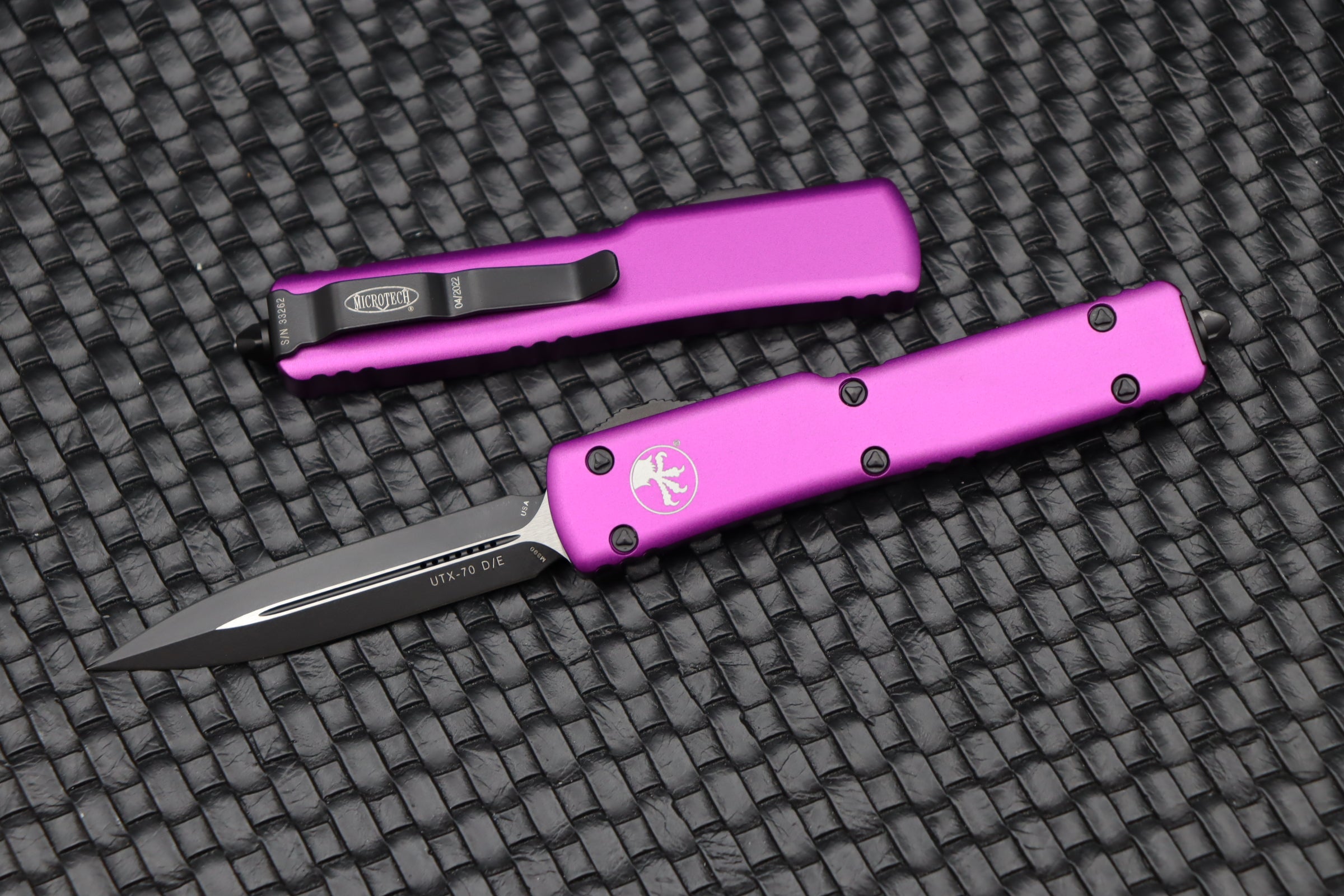 Microtech UTX-70 Premium Double Edge Knife - Black & Violet