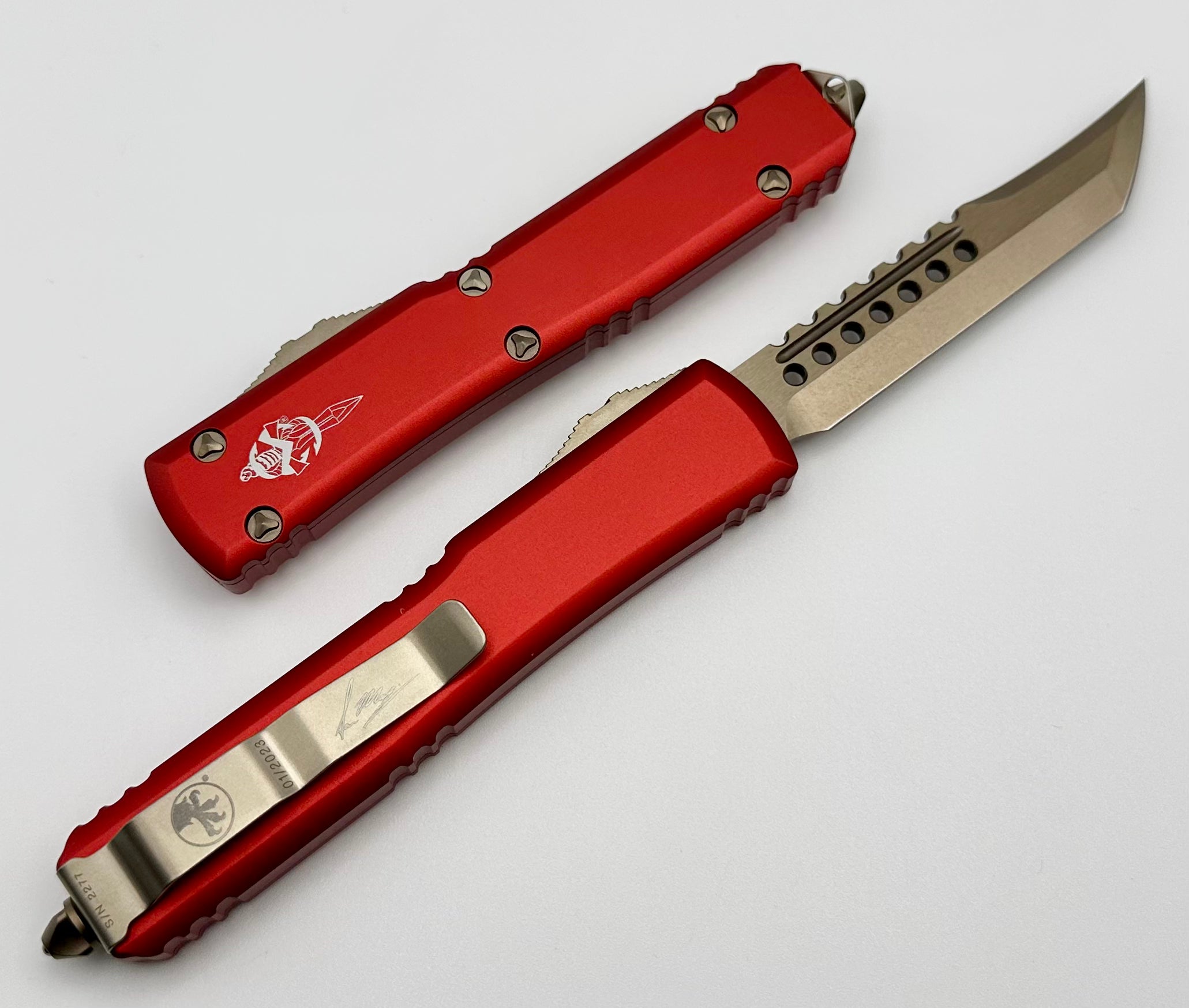 Premium Microtech Ultratech Hellhound Bronze & Red OTF Knife