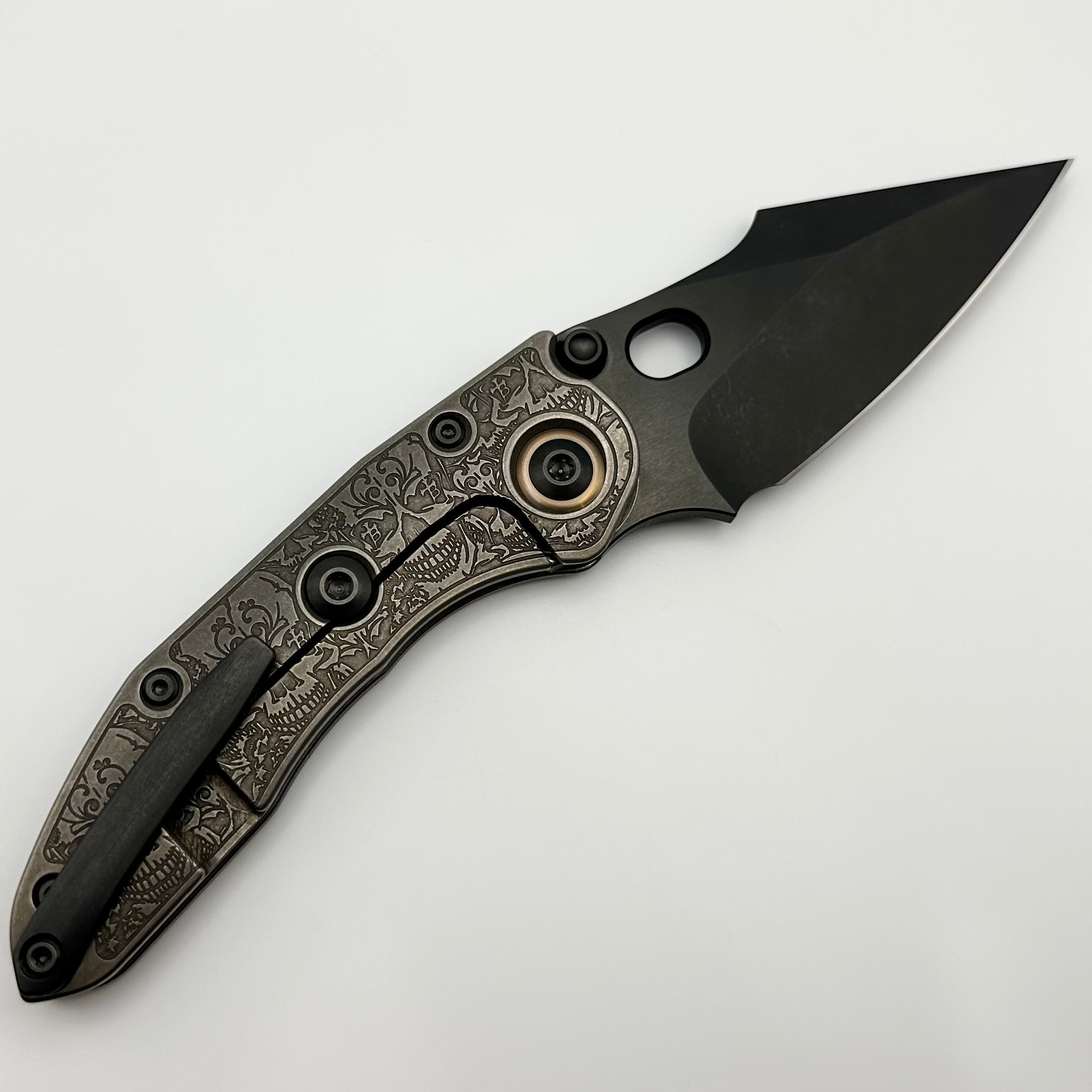 Borka Blades & Ti2 Design Skulls Stitch Knife - Premium M390 Steel with Bronze Pivot Collars & DLC Finish