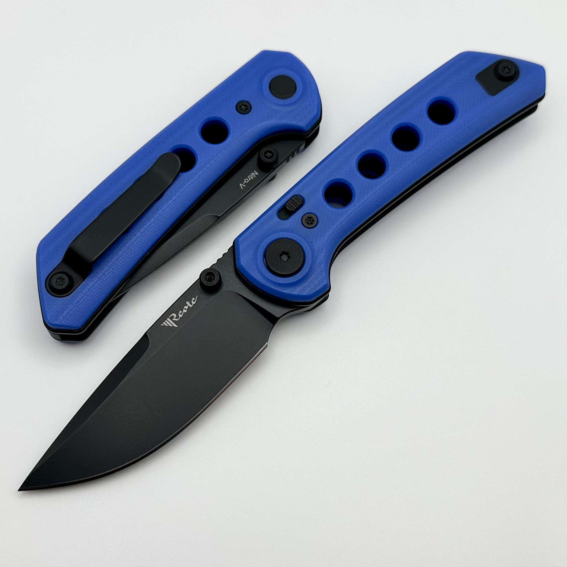 Reate Knives PL-XT Premium Folding Knife - Blue G-10 Handle & Black PVD Nitro-V Blade