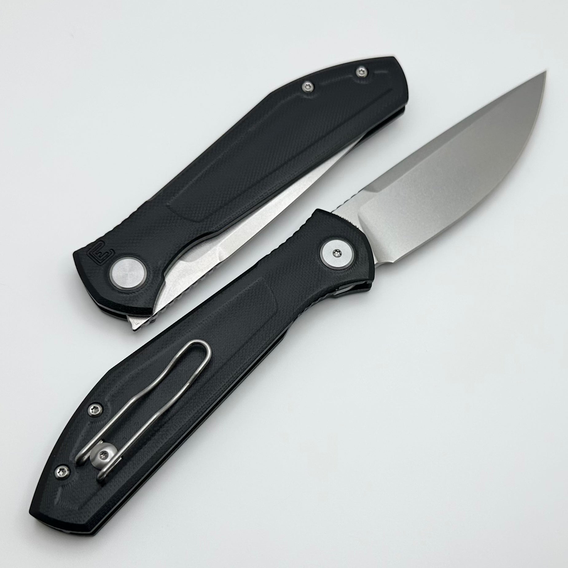 Premium Echo Splinter Front Flipper Knife - Black G-10 & Stonewash S35VN