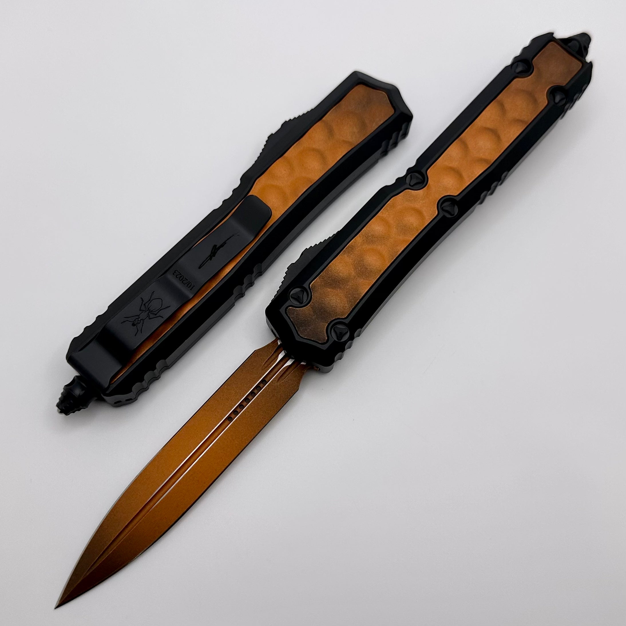 Microtech Makora Signature Series - Premium Weathered Orange Tactical Knife with DLC Engraving & Nickel Boron Internals