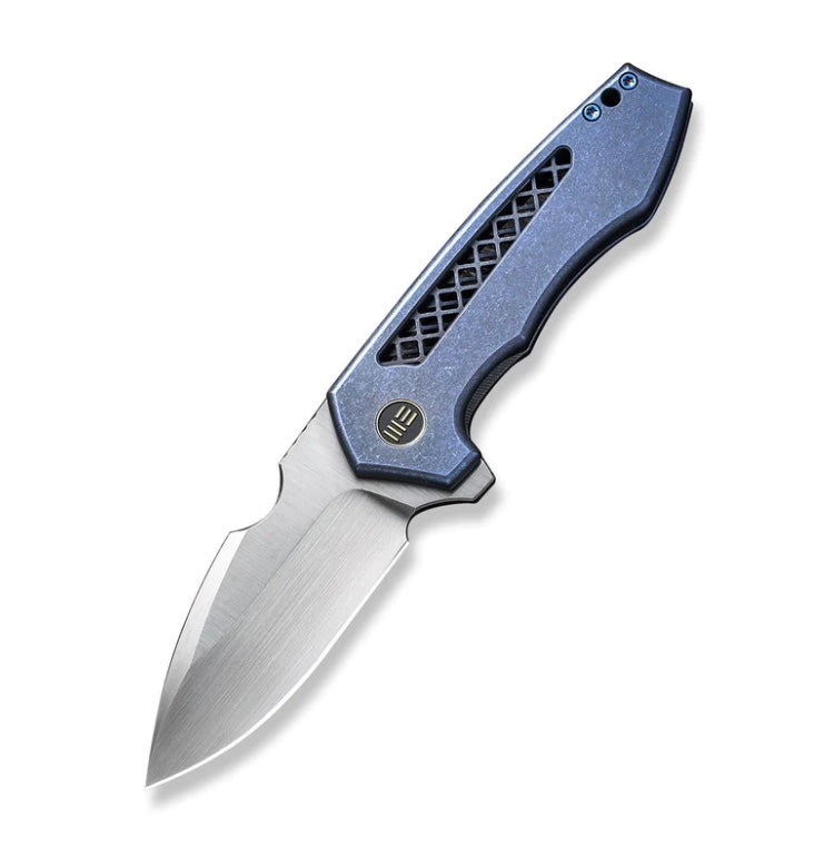 Premium WE Knife Harpen Flipper - Blue Titanium Handles & Satin CPM-20CV Blade