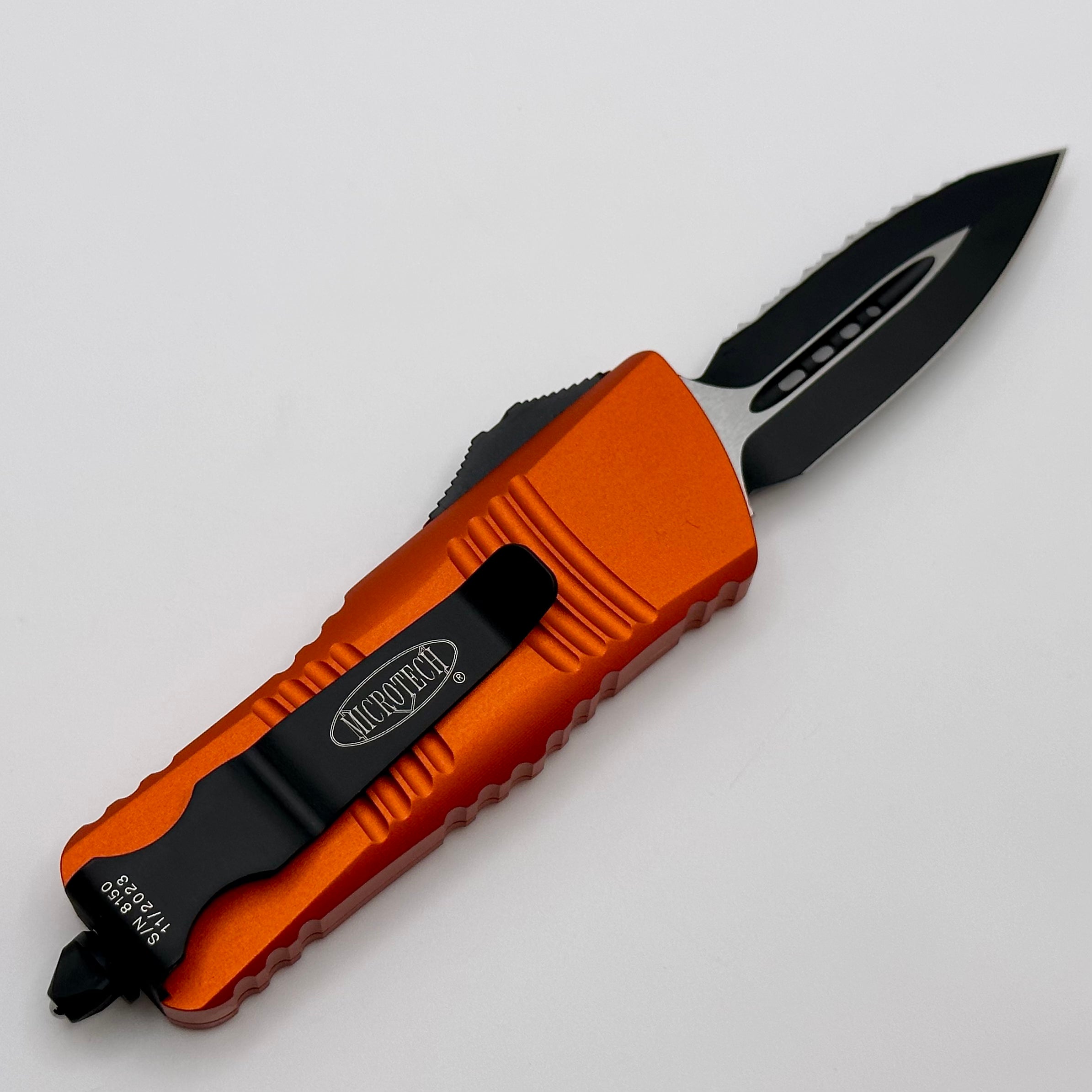 Microtech Mini Troodon Premium Double Edge Serrated Knife - Orange Edition