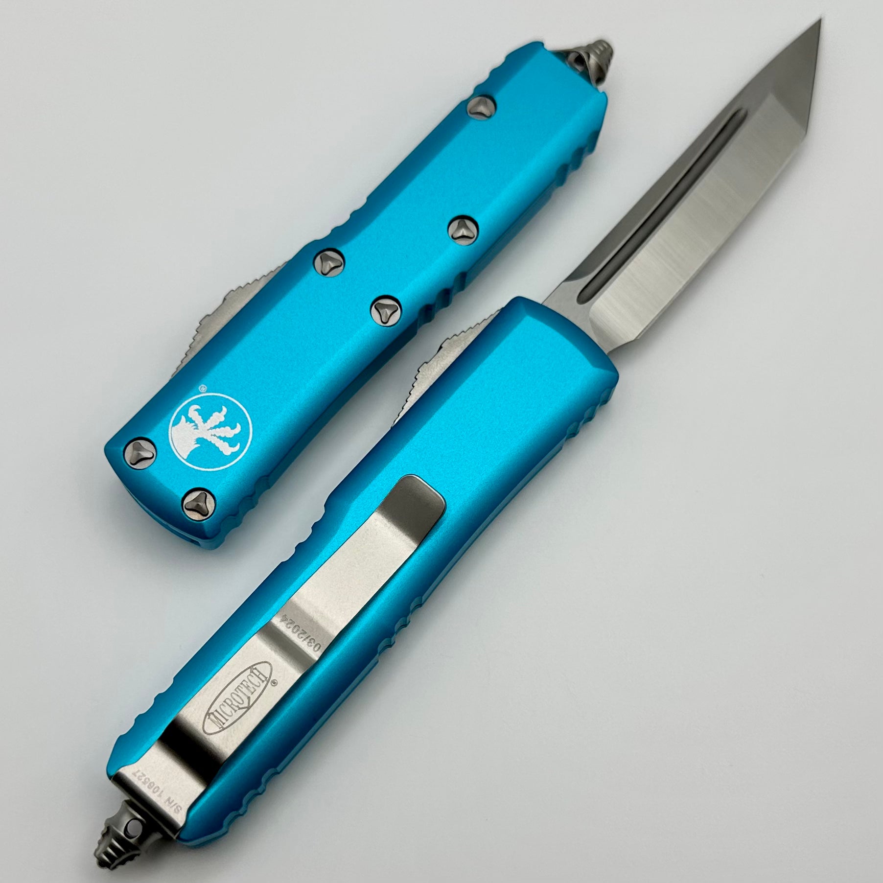 Premium Microtech UTX-85 Tanto Knife - Satin Finish & Turquoise Handle