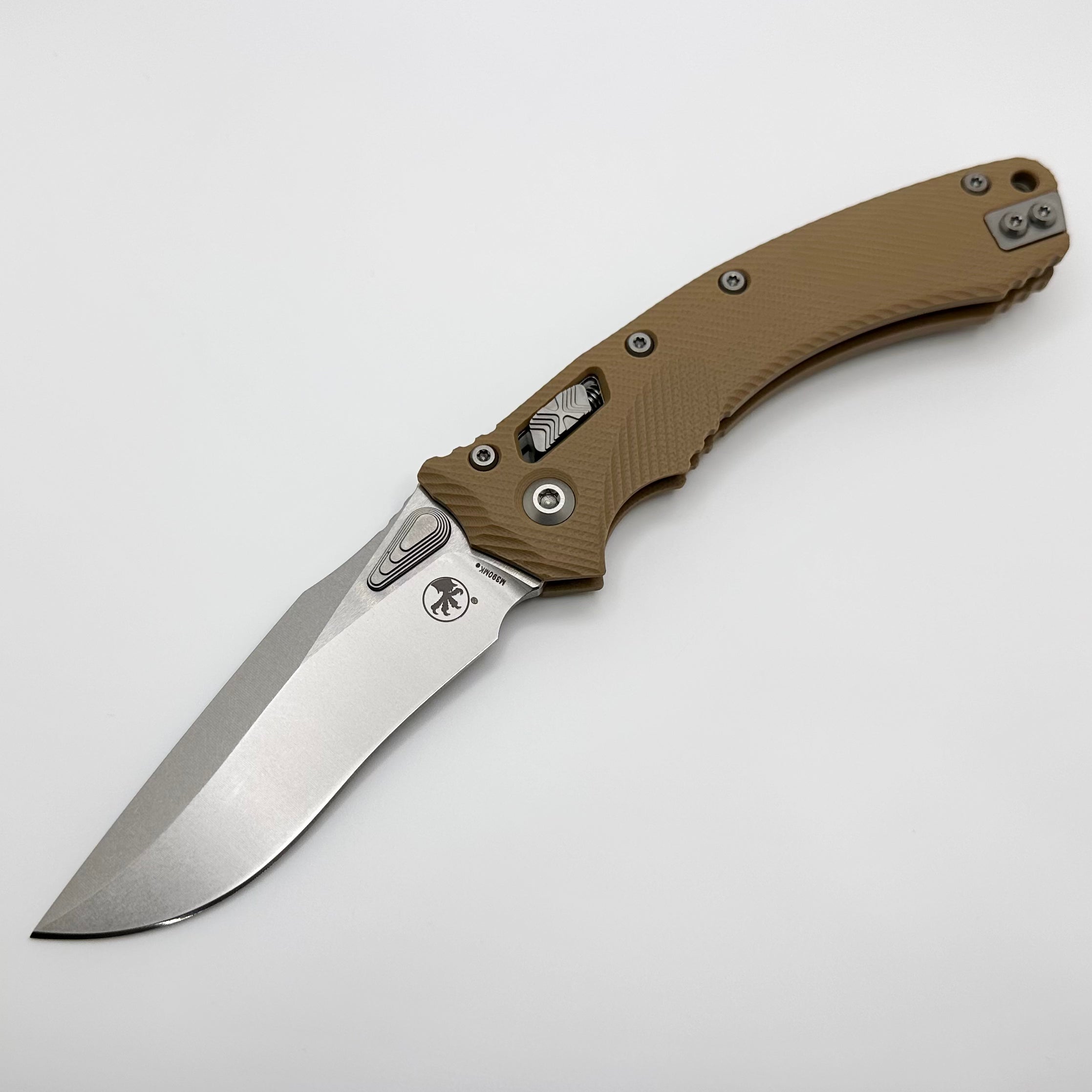 Microtech Amphibian RAM LOK Premium Folding Knife - Tan Fluted G-10 & Stonewash M390MK Blade