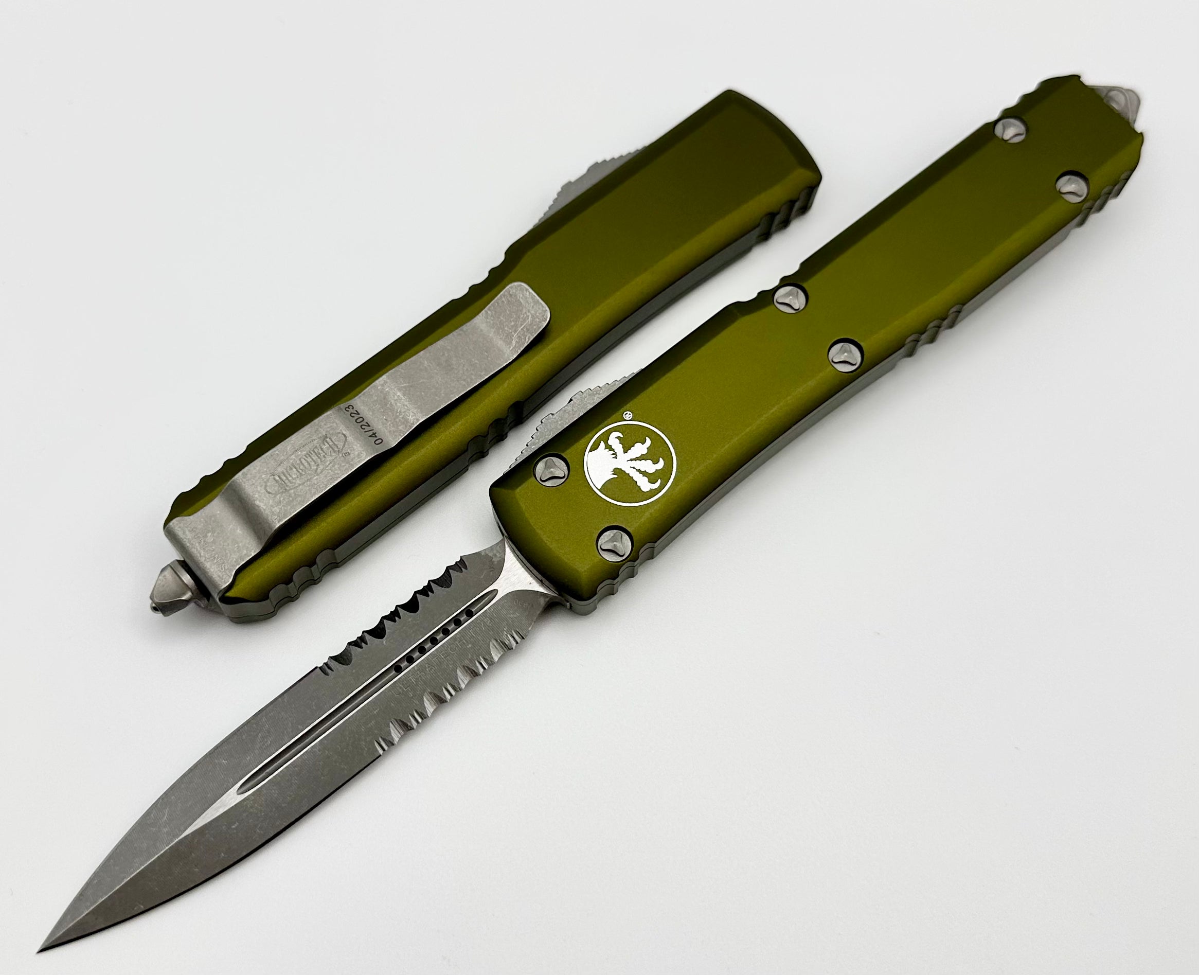 Microtech Ultratech Ultimate Tactical Knife - Apocalyptic Double Edge with Partial Serration & OD Green Finish