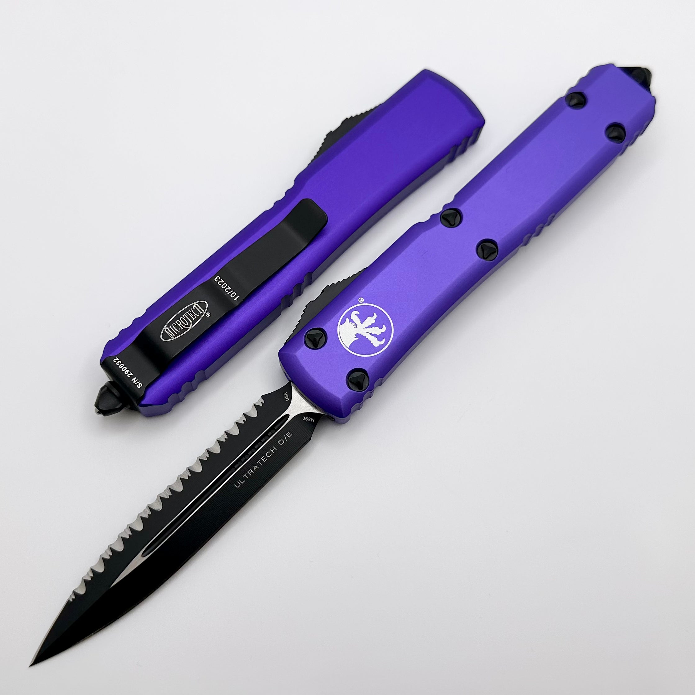 Microtech Ultratech Premium Black Double Edge Knife with Purple Accents