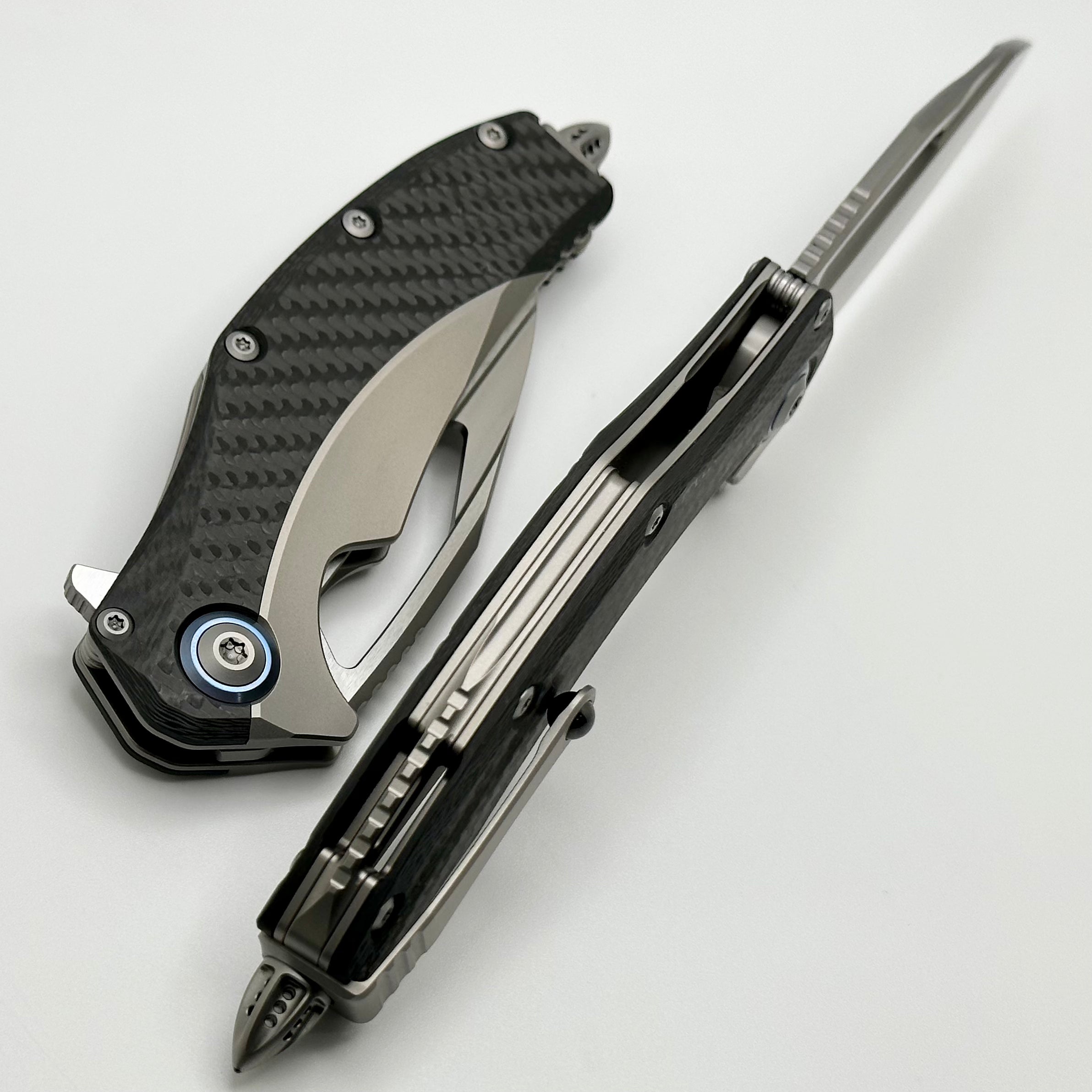 Microtech Matrix Ultimate Titanium Folding Knife with Carbon Fiber Scales & Blue Ti Accents