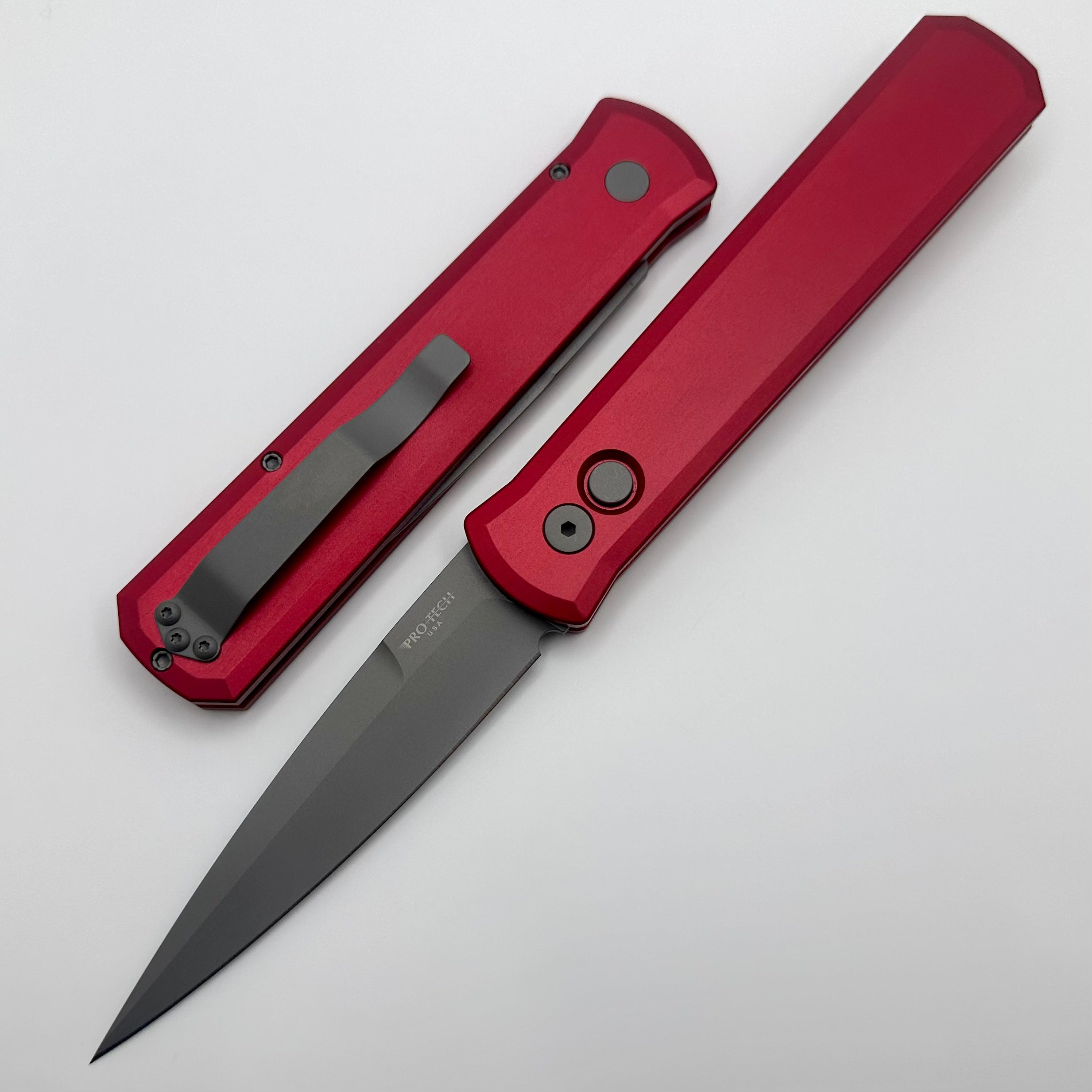 Pro-Tech Godfather Ultimate Automatic Knife - Red Handle & Blasted 154-CM Blade