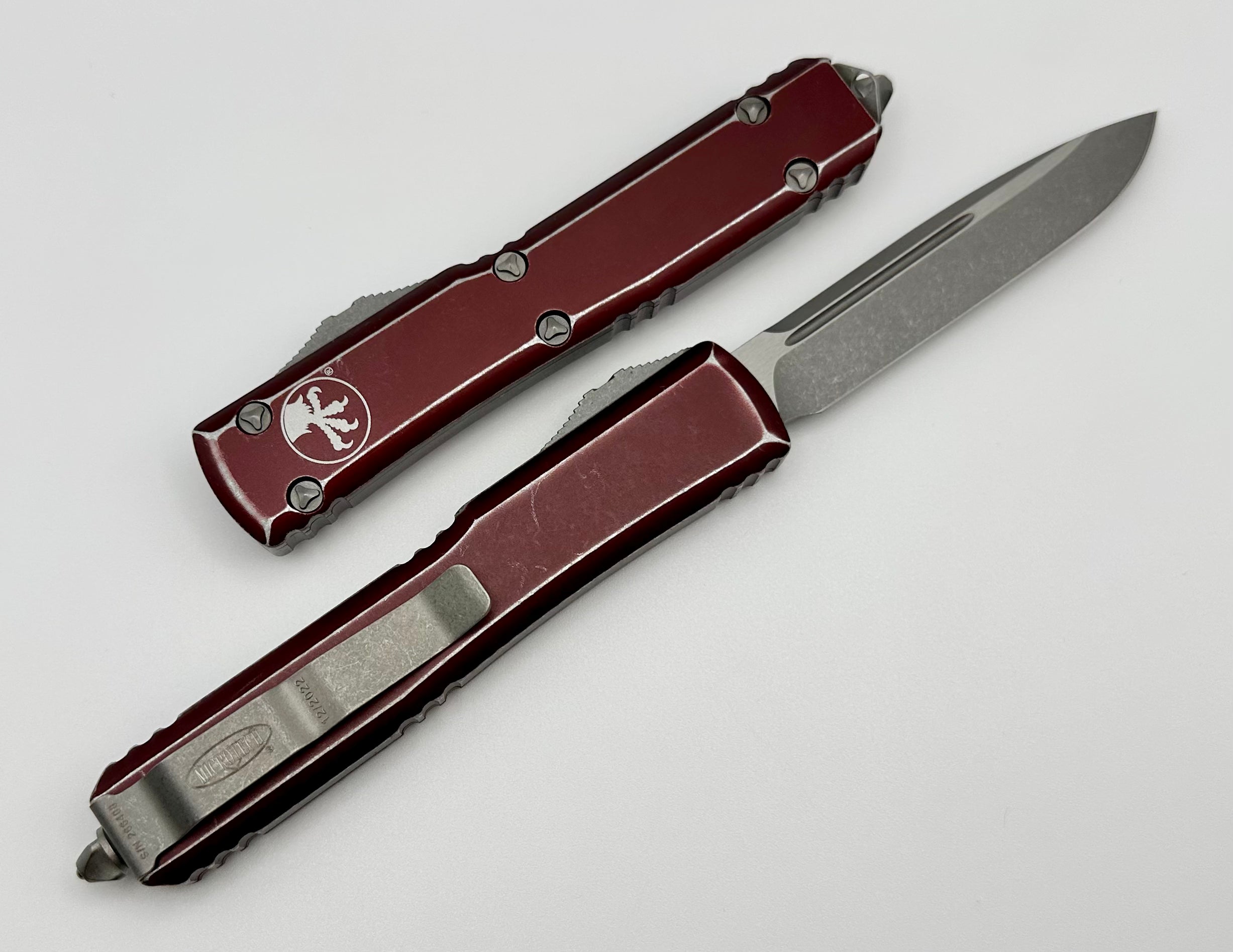 Premium Microtech Ultratech OTF Knife - Single Edge Distressed Merlot Edition