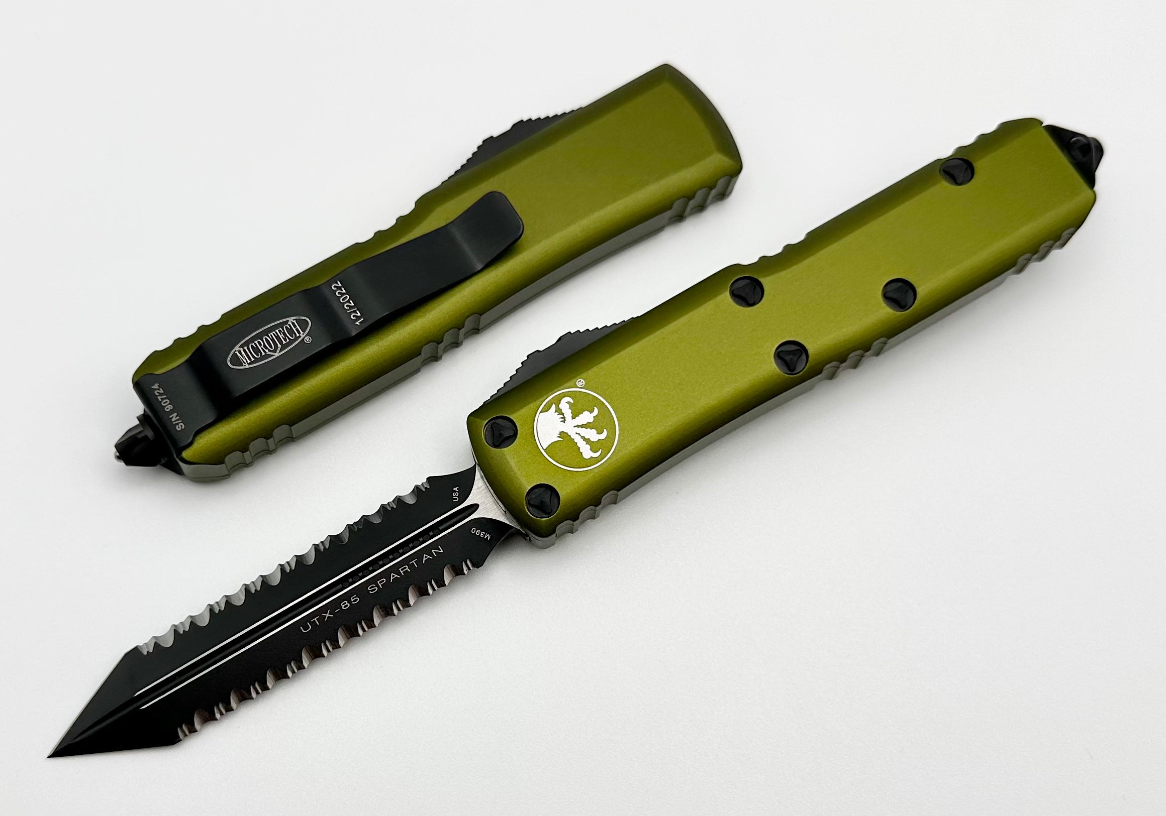 Microtech UTX-85 Spartan EDC Knife - Black Double Serrated & OD Green