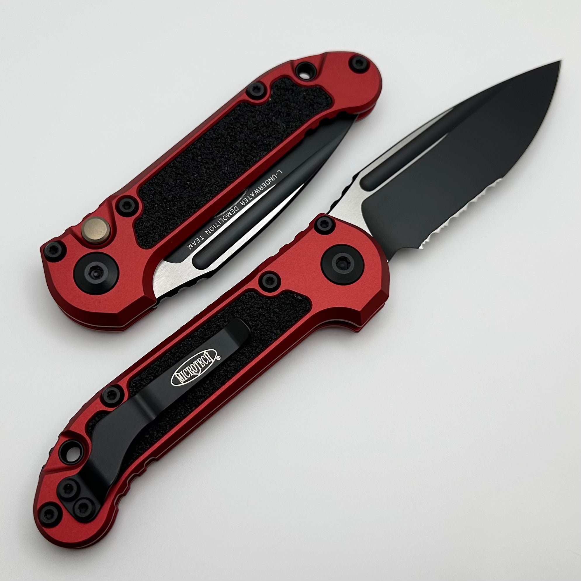 Microtech LUDT Gen III Tactical Knife - Black Partial Serrated, Red Aluminum Handle