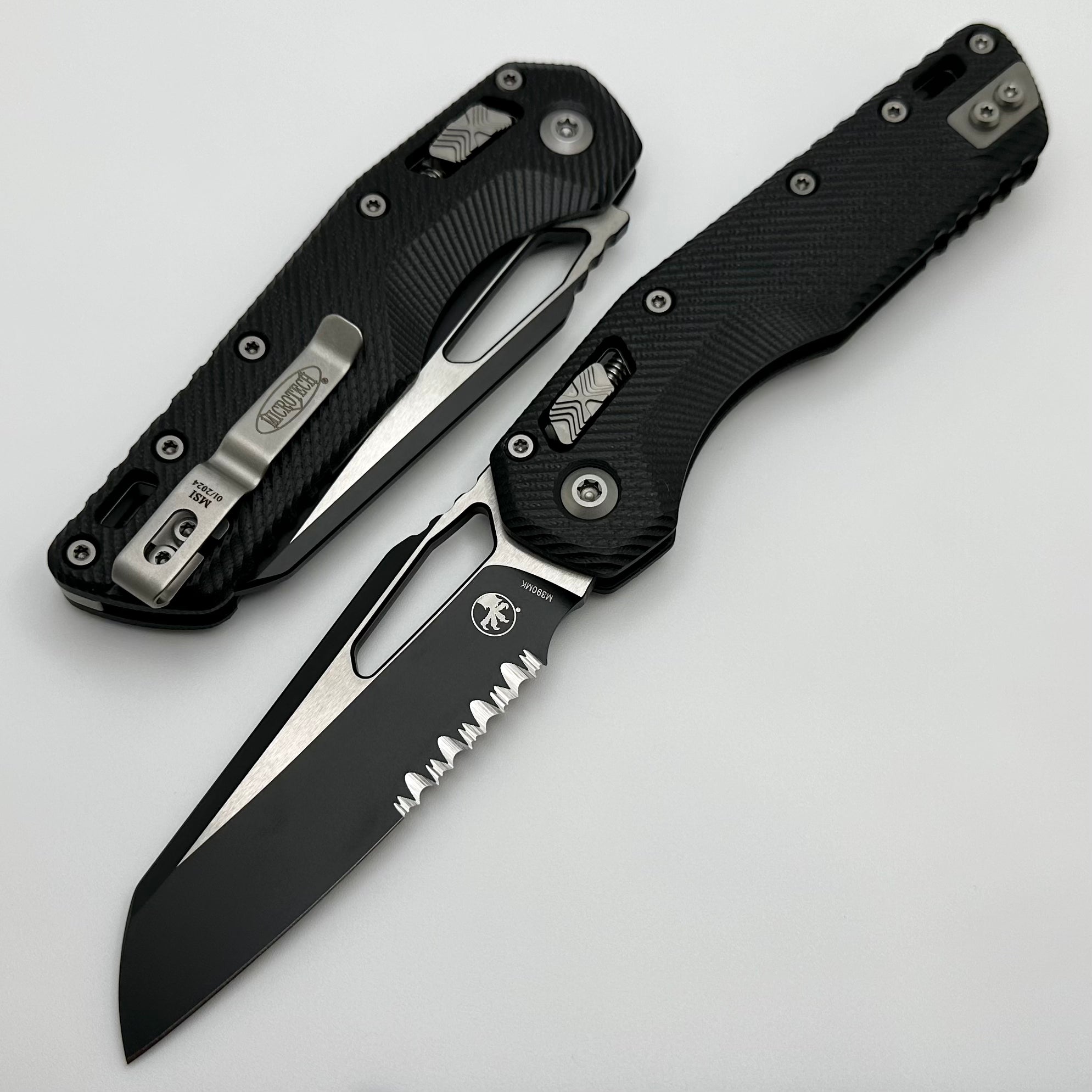 Microtech MSI RAM LOK Folding Knife - Premium Black G-10 & Two-Tone Serrated Blade