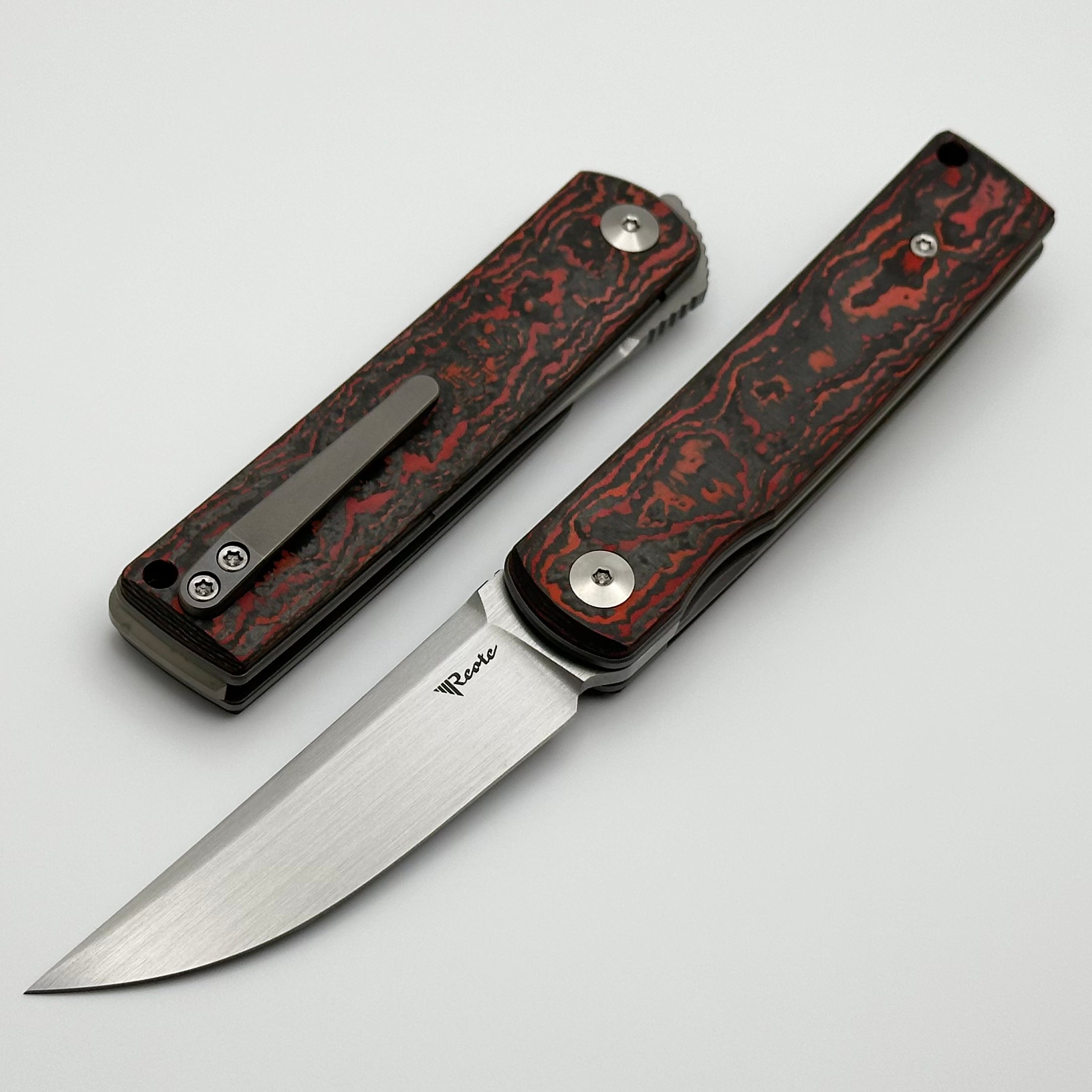 Reate Bushido Premium Folding Knife with Lava Flow Fat Carbon Handles & Hand Satin M390 Blade