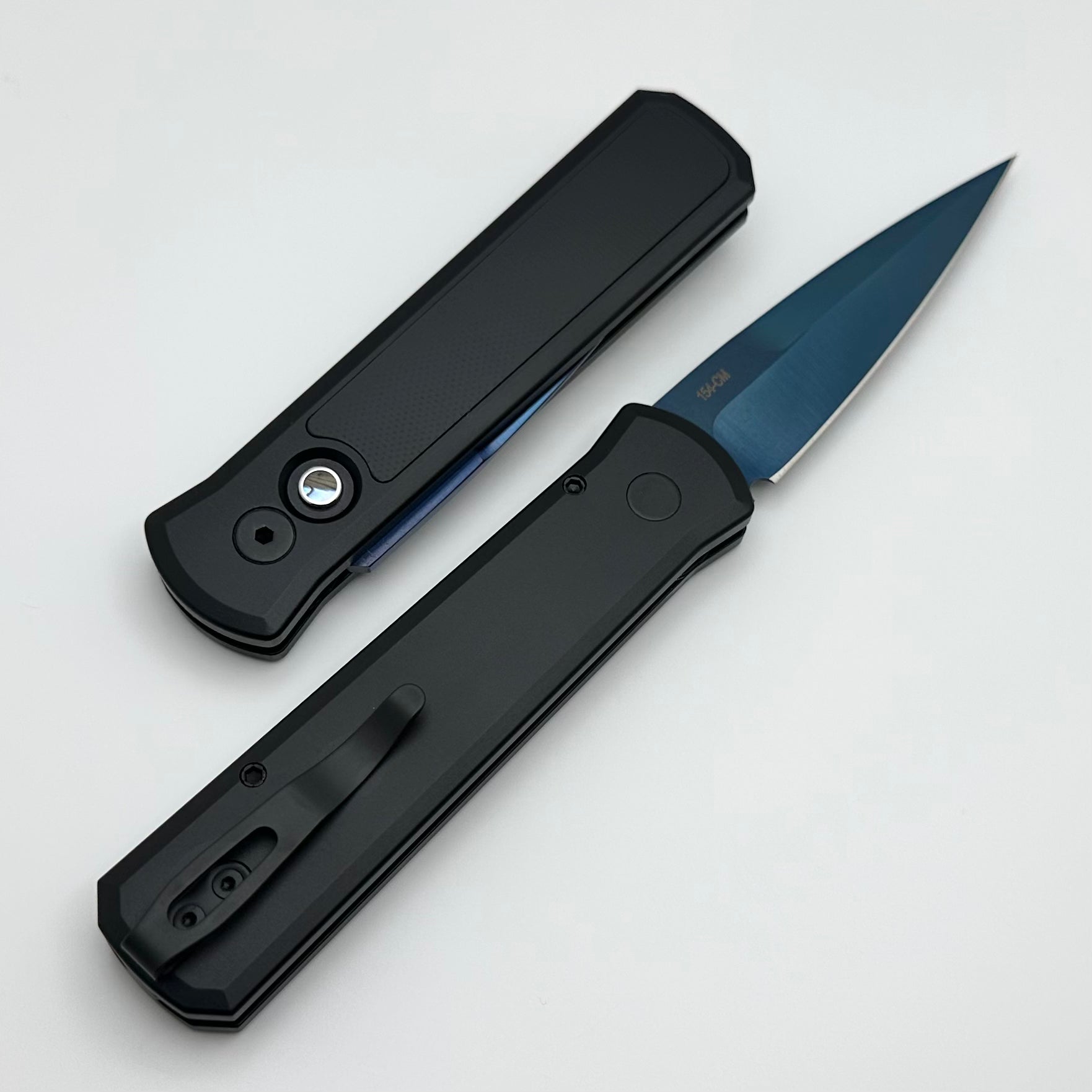 Pro-Tech Godson Premium Automatic Knife - Black Handle with Abalone Button & G-10 Inlay