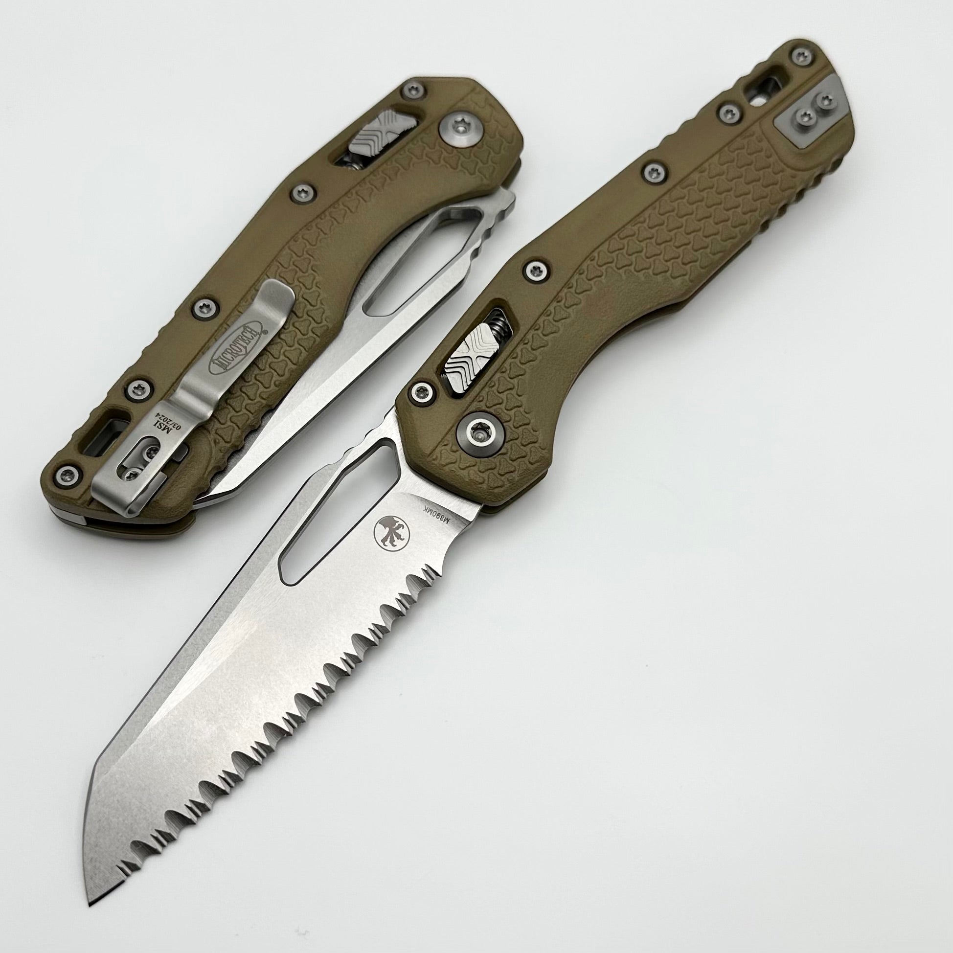 Microtech MSI RAM LOK Ultimate Tactical Knife - Dark Earth Polymer & Full Serrated M390MK Blade