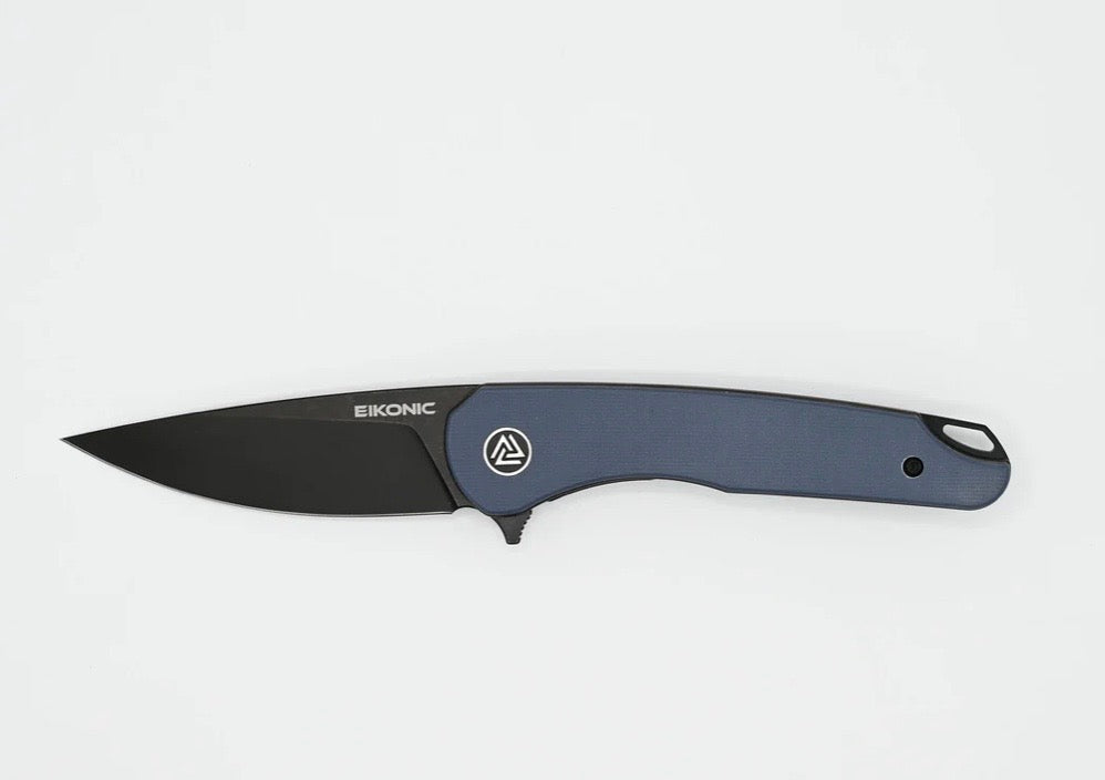 Eikonic Knives Dromas - Premium Steel Blue G-10 & Black D2 Everyday Carry Flipper