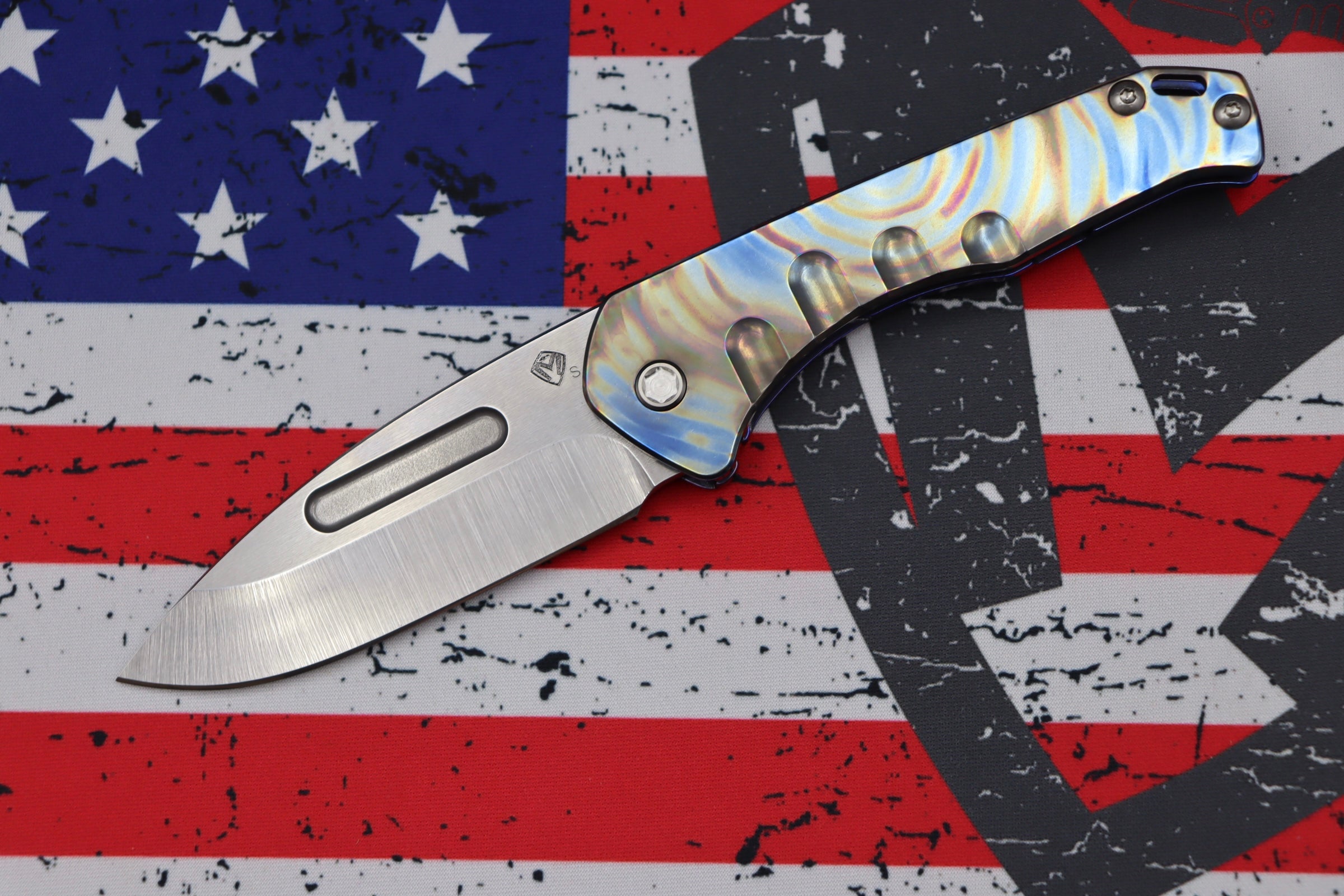 Medford Praetorian Slim Tumbled S35VN Drop Point Knife with Flamed Blue Handle