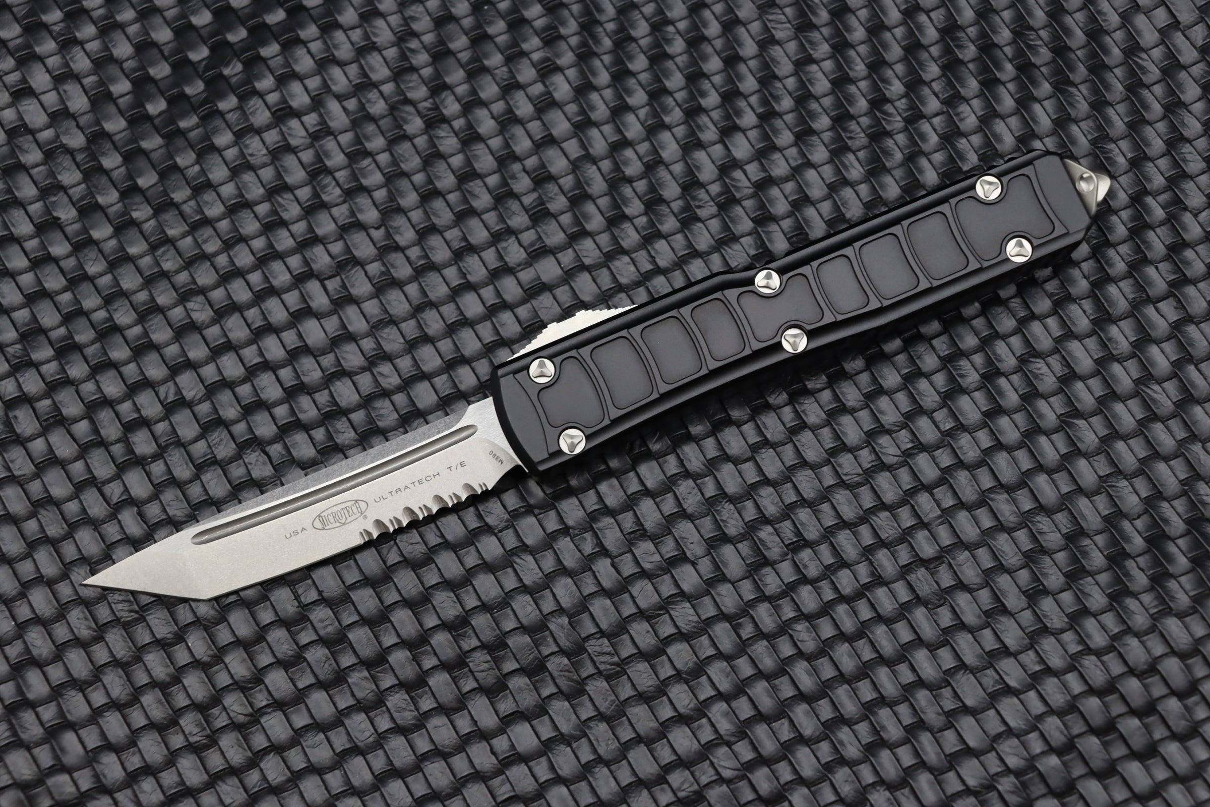 Microtech Ultratech II Tanto Signature Series - Premium Stonewash & Black Partial Serrated Knife