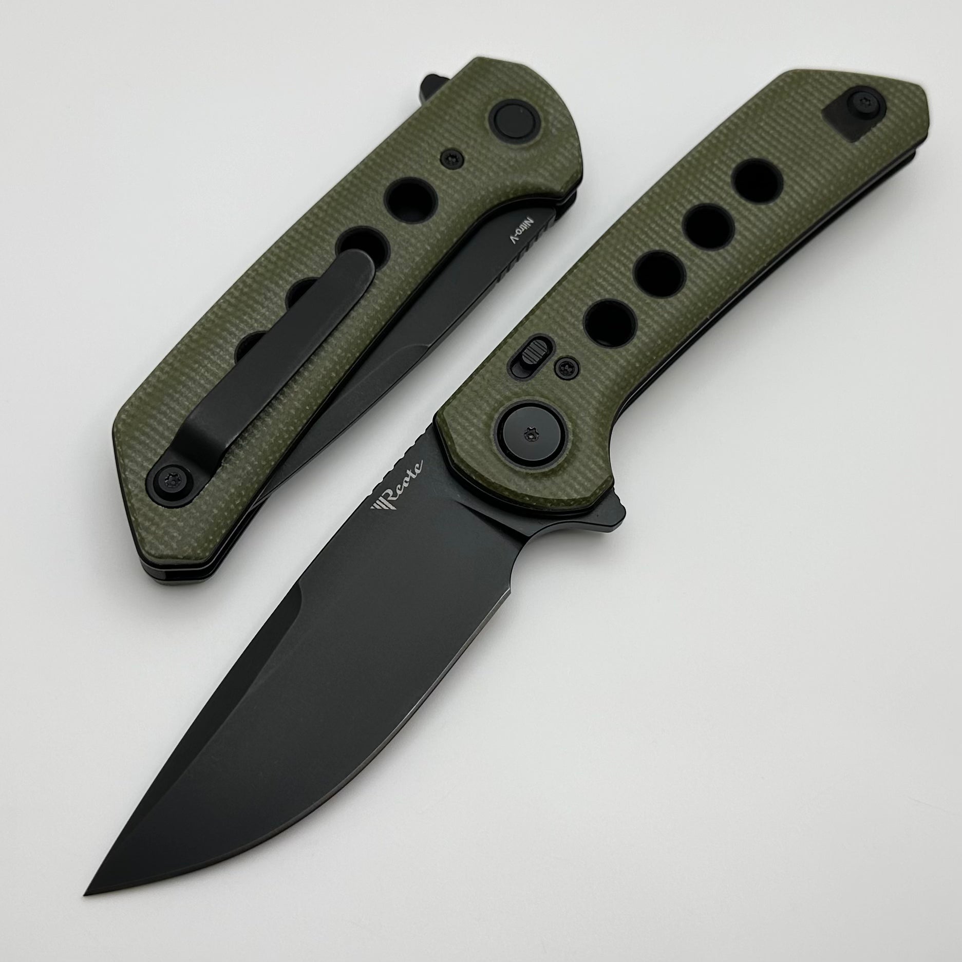 Reate Knives PL-XF Premium Folding Knife with Green Micarta & Black G-10 Inlays