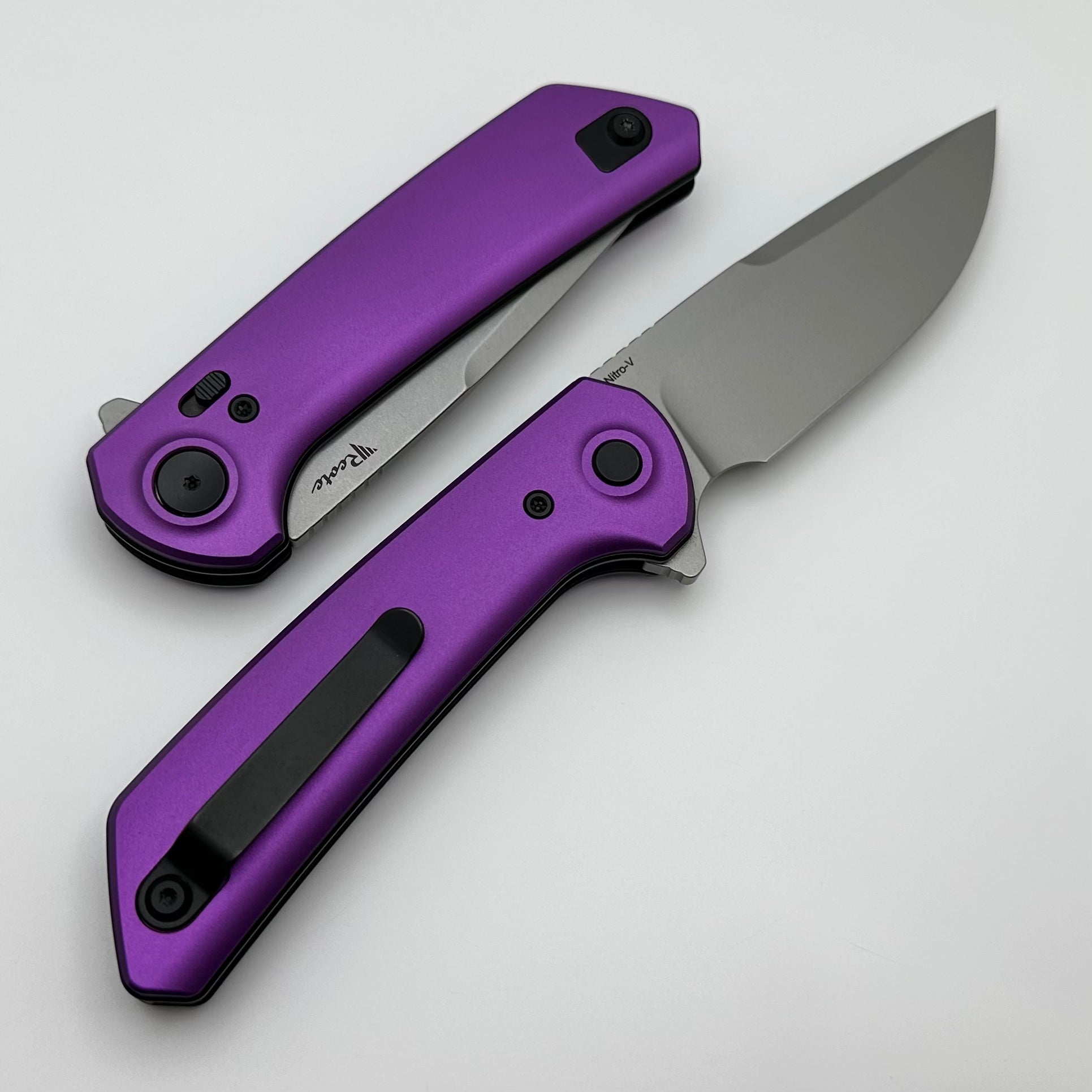 Reate Knives PL-XF Premium Folding Knife - Purple Aluminum Handles & Stonewash Nitro-V Blade