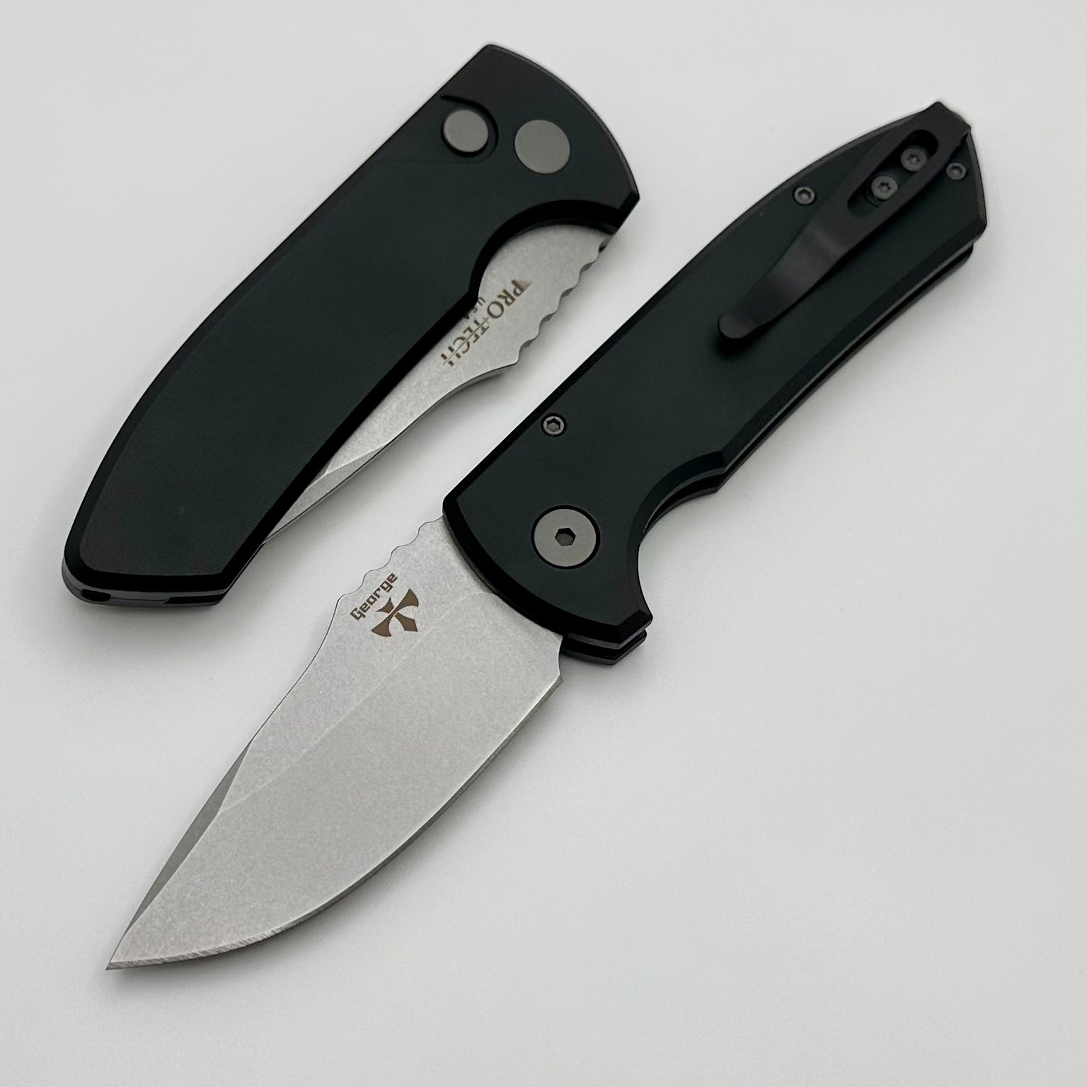 Pro-Tech SBR Left Handed Premium EDC Knife - Smooth Aluminum Black Handle & Stonewash S35 Blade