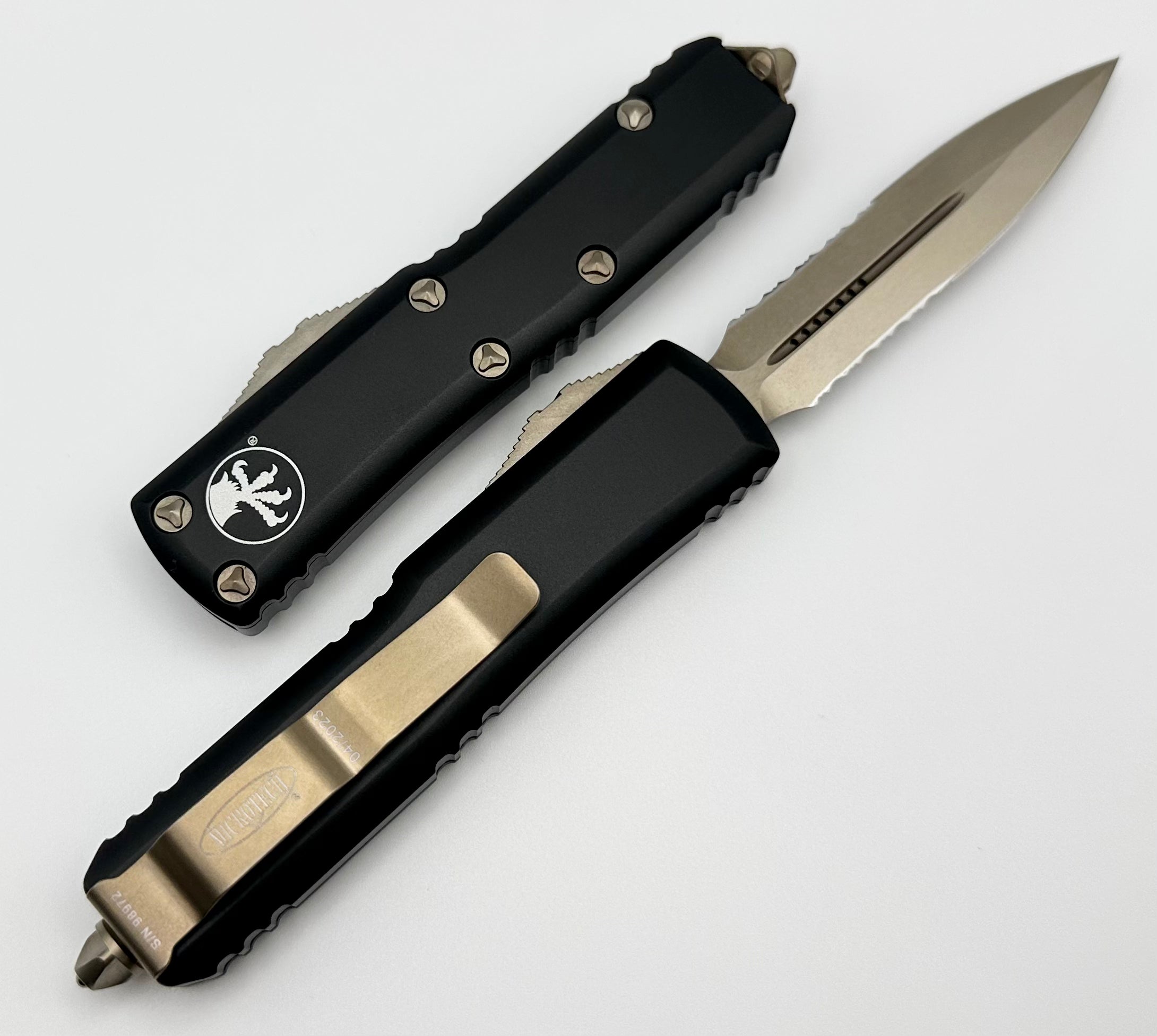 Premium Microtech UTX-85 EDC Knife - Black & Bronze Double Edge Serrated