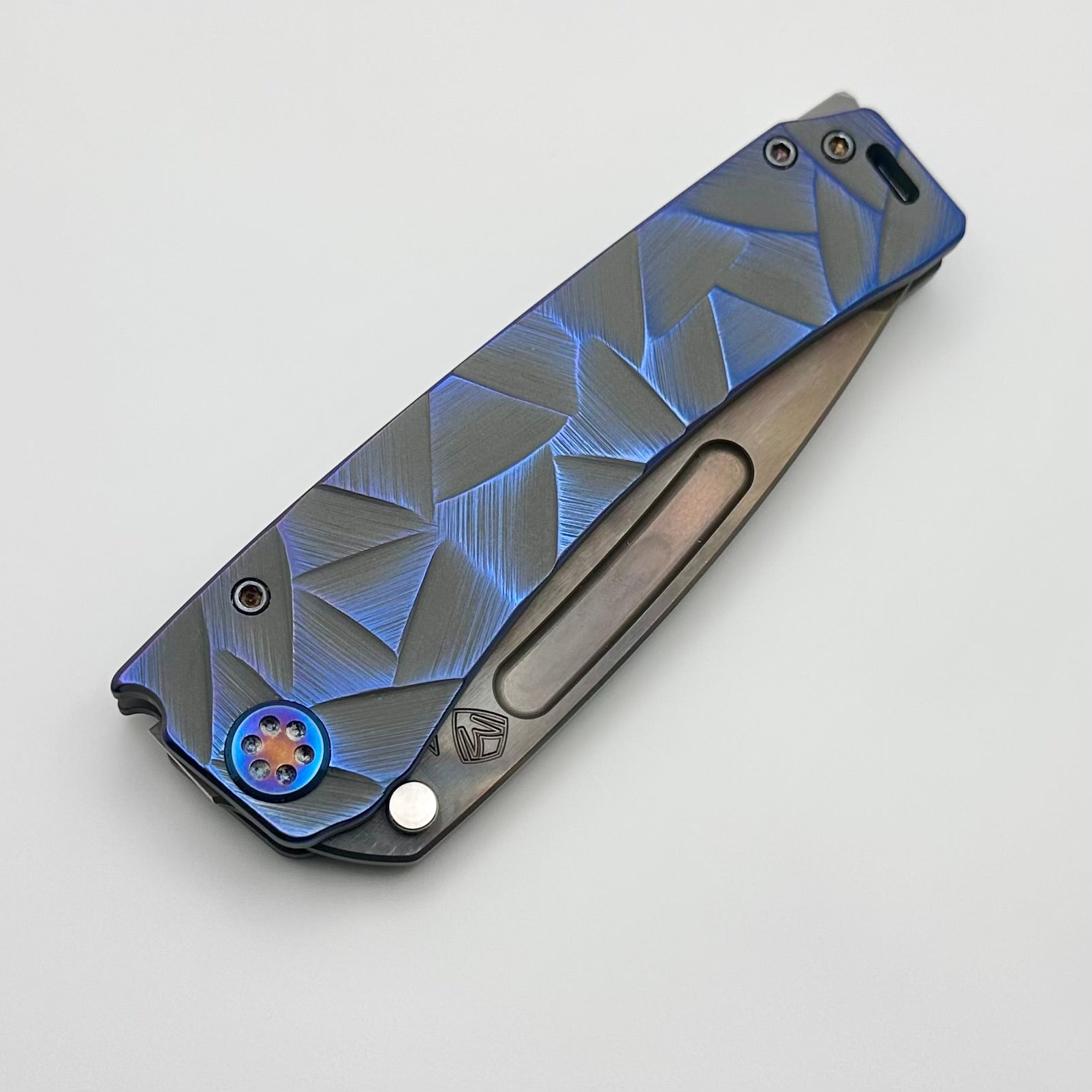 Premium Medford Marauder H Tactical Knife - Bead Blast Finish & Cement Blue Stained Glass Handles