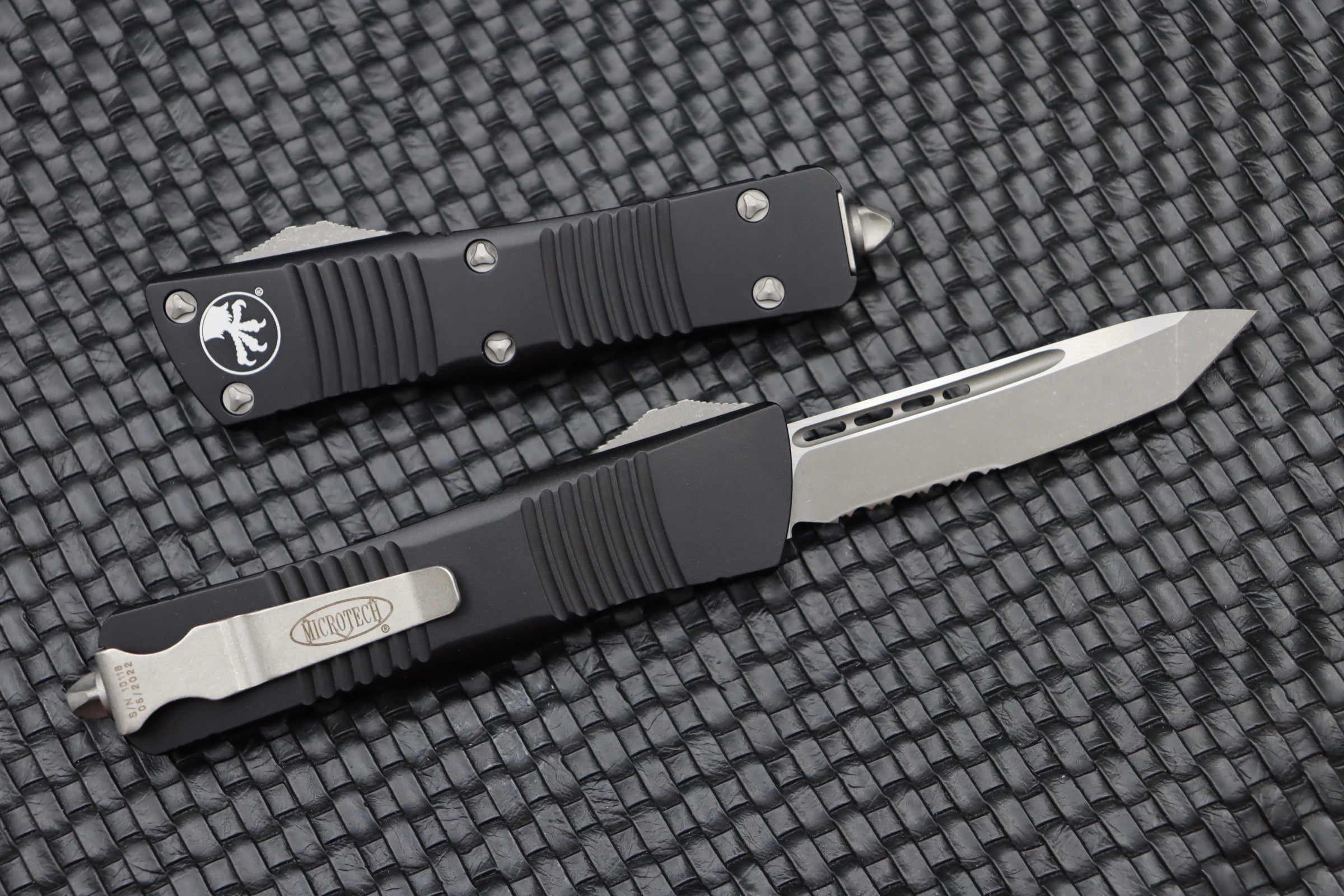 Premium Microtech Troodon Tanto Apocalyptic Knife - Black Partial Serrated