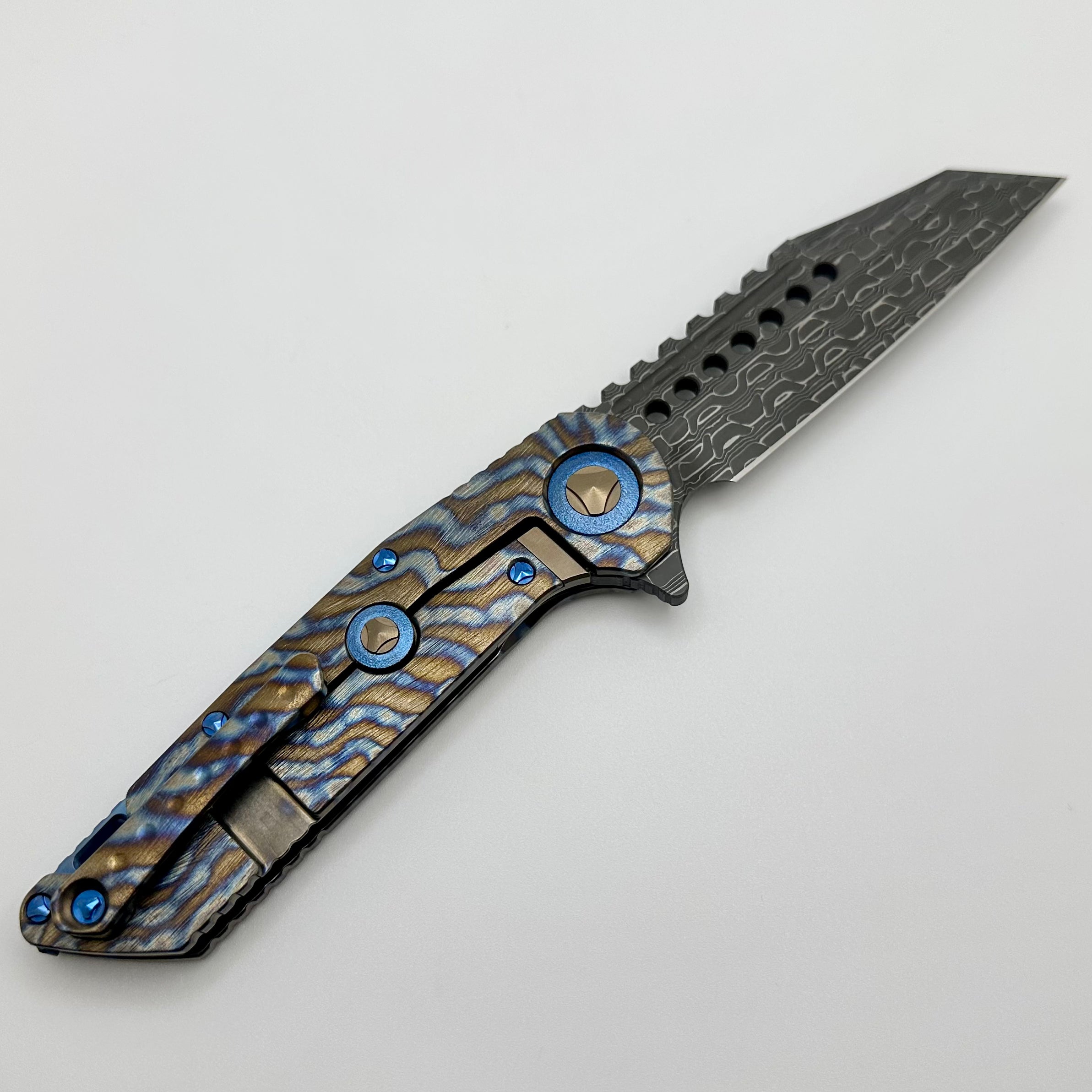 Premium Marfione Warhound Titanium Custom Knife - Vegas Forge Damascus Blade