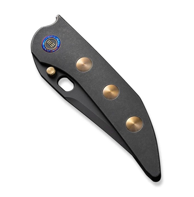 Premium We Knife Attor Black Titanium Integral Handle with Golden Inlays & Black Stonewash 20CV - Ultimate EDC Companion