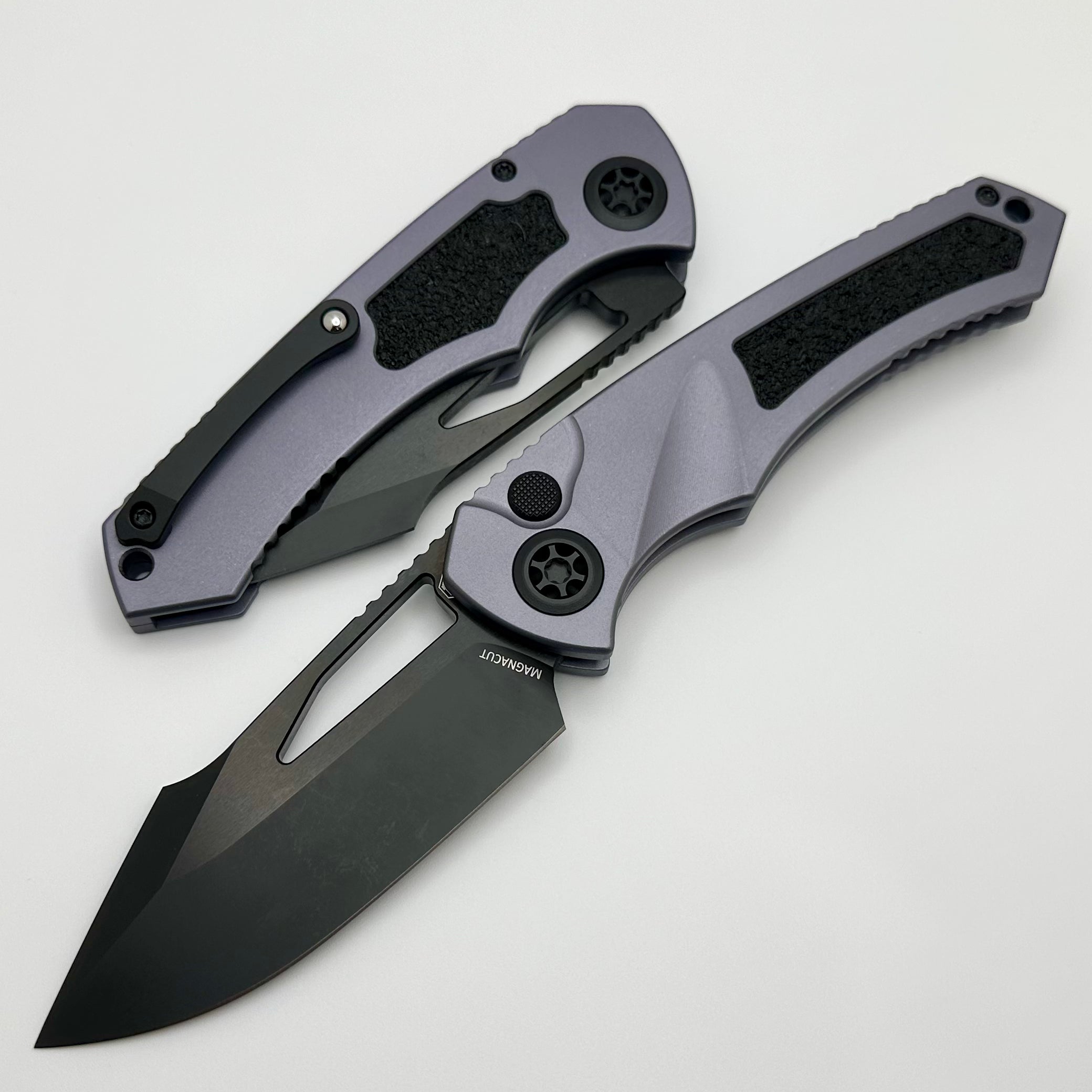 Heretic Knives Pariah M/A Premium Button Lock Knife - Gray Aluminum Handles with DLC MagnaCut Blade