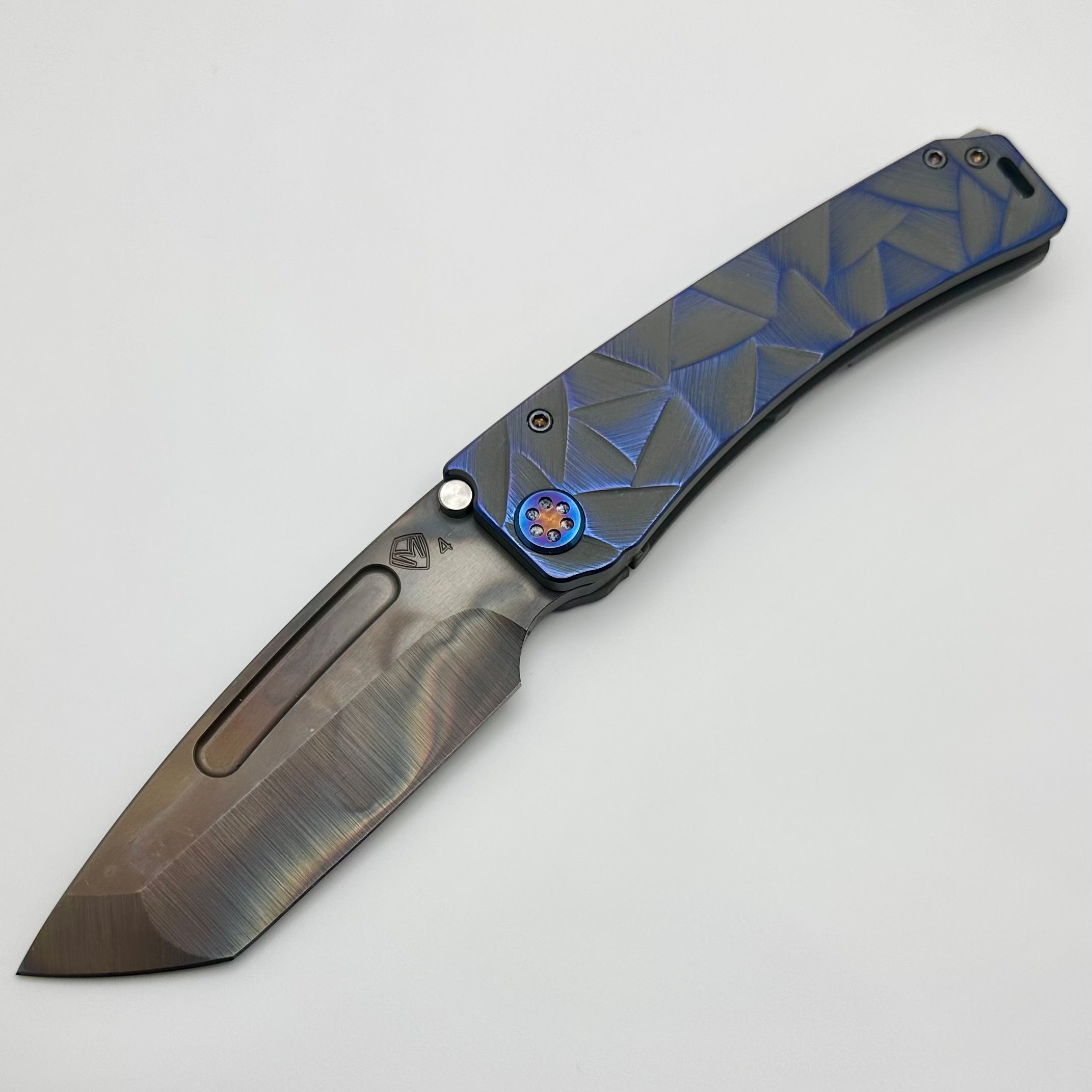 Premium Medford Marauder H Tactical Knife - Bead Blast Finish & Cement Blue Stained Glass Handles